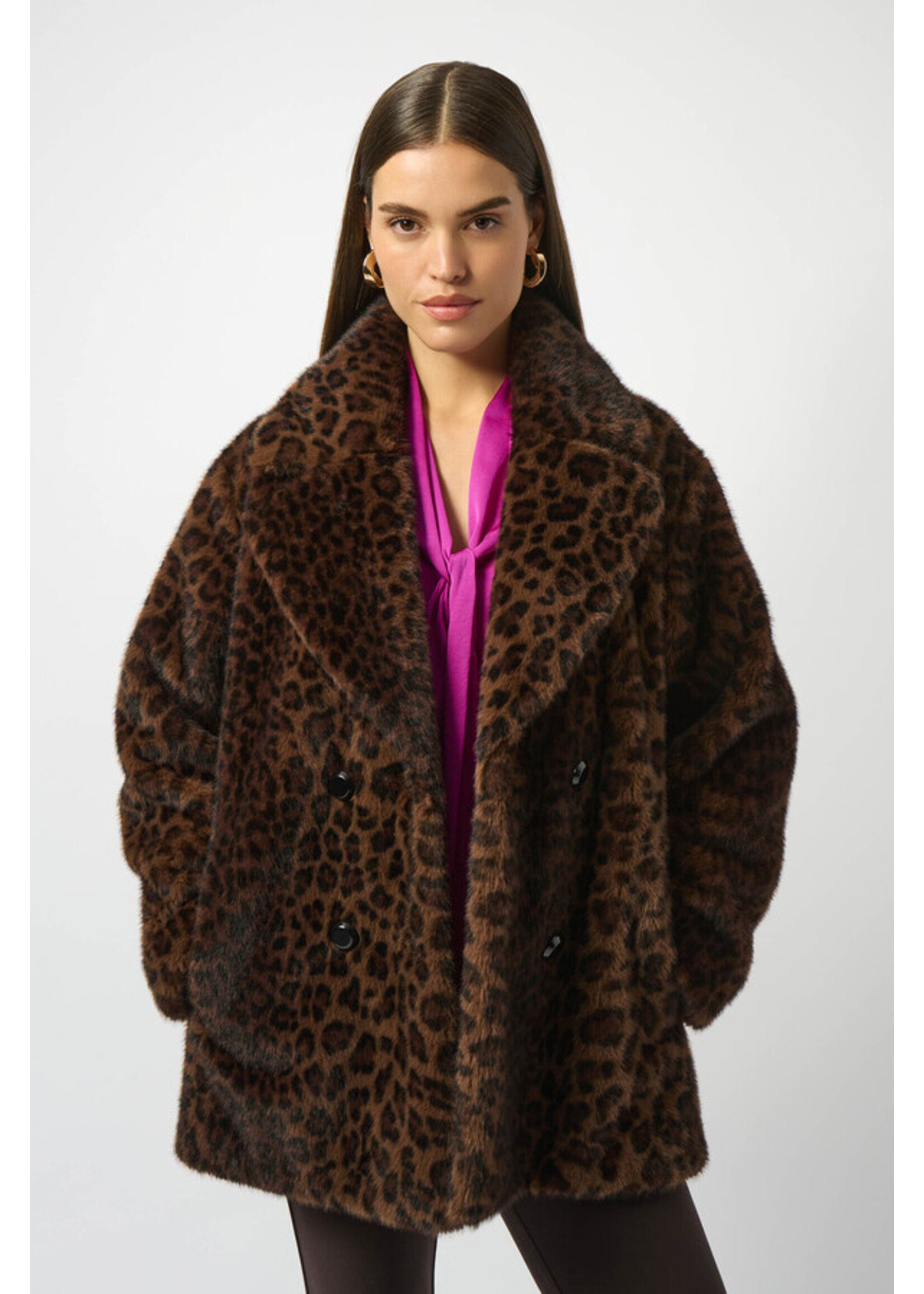 Joseph Ribkoff Joseph Ribkoff - Leopard Print Faux Fur Coat Style 253937