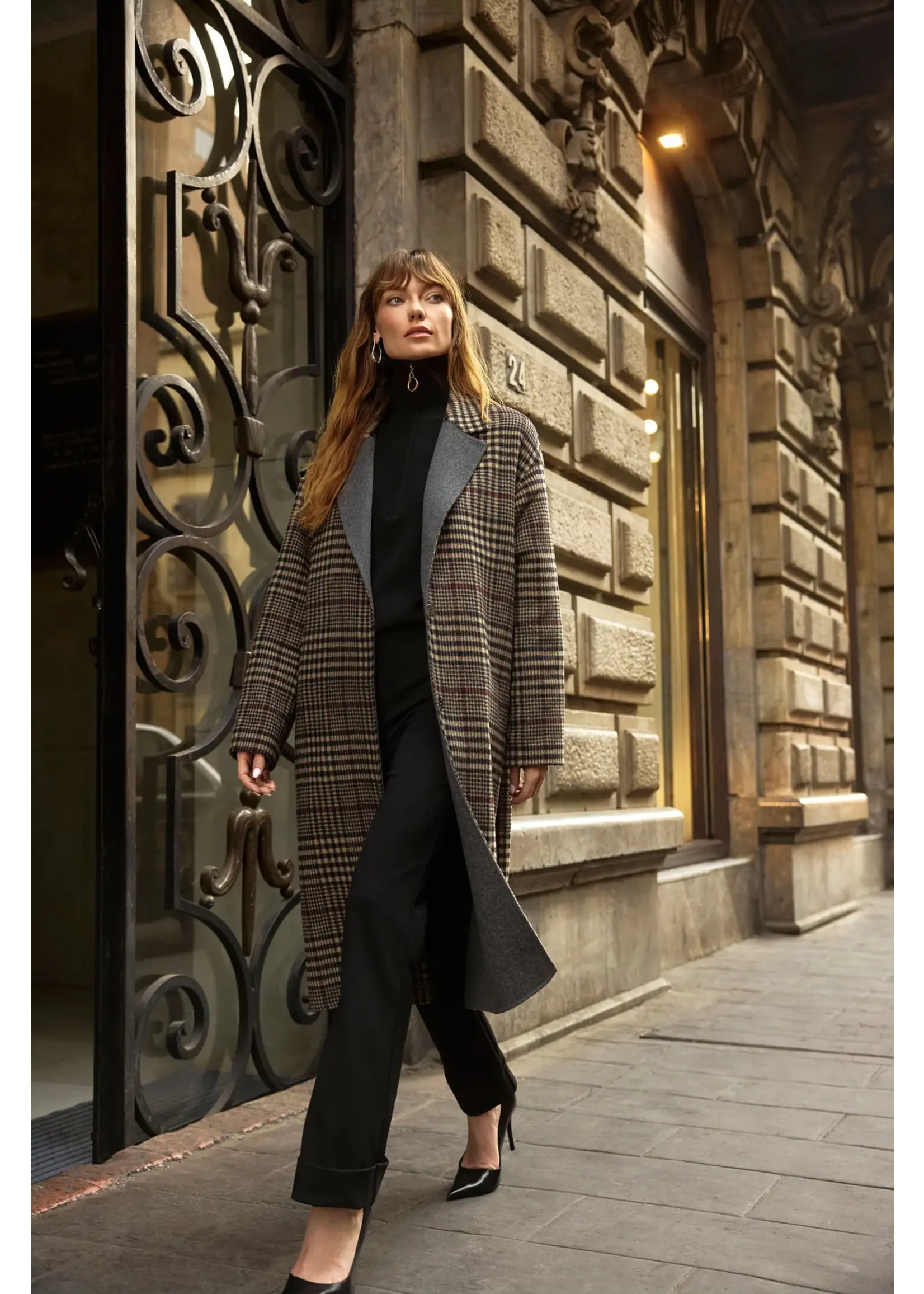 Joseph Ribkoff Joseph Ribkoff - Plaid Long Overcoat Style 253946