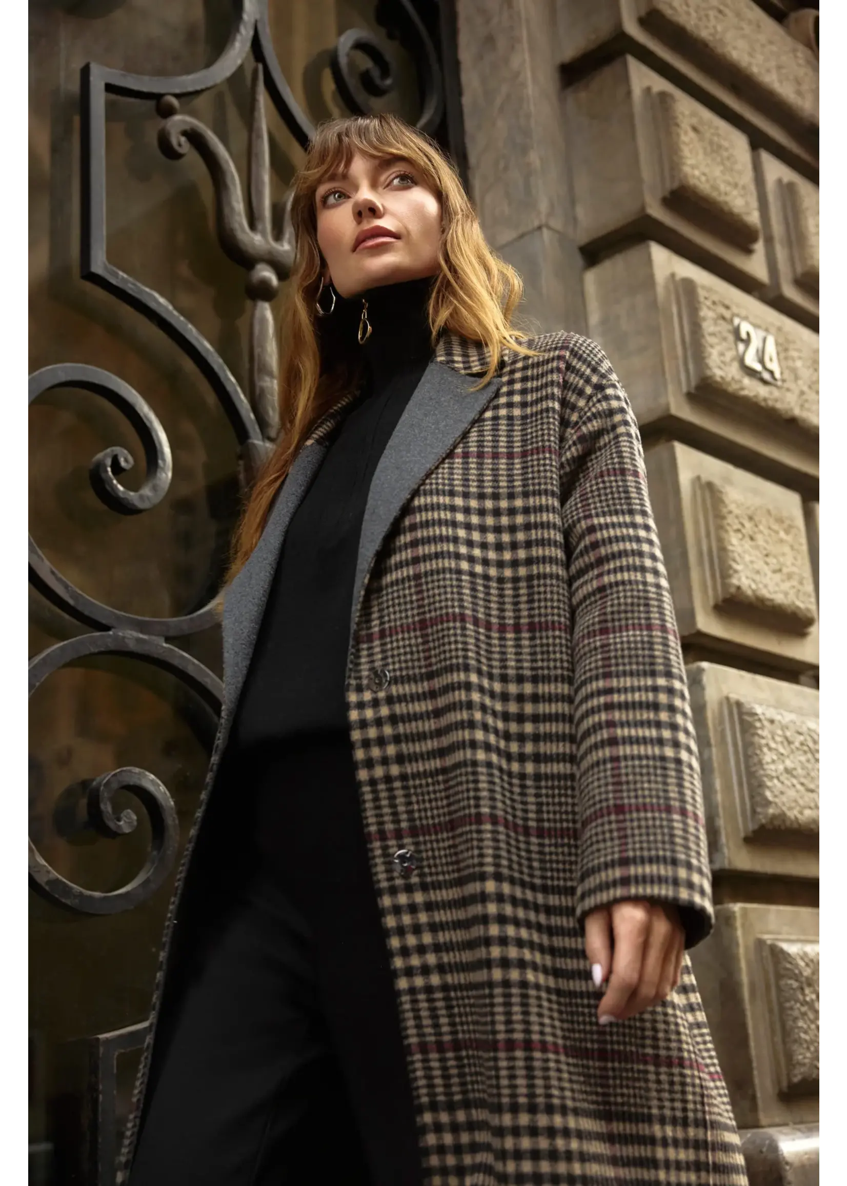 Joseph Ribkoff Joseph Ribkoff - Plaid Long Overcoat Style 253946