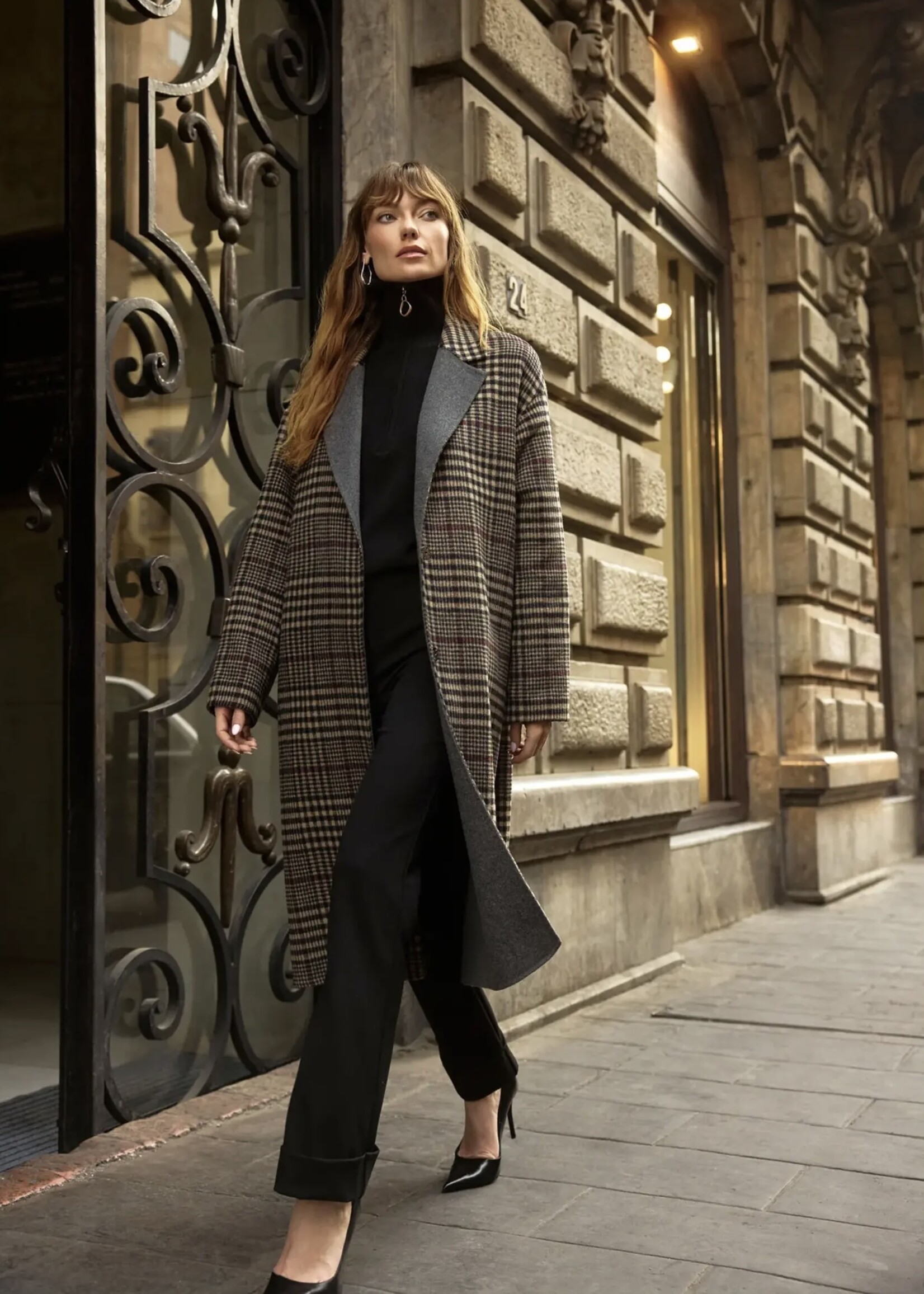 Joseph Ribkoff Joseph Ribkoff - Plaid Long Overcoat Style 253946