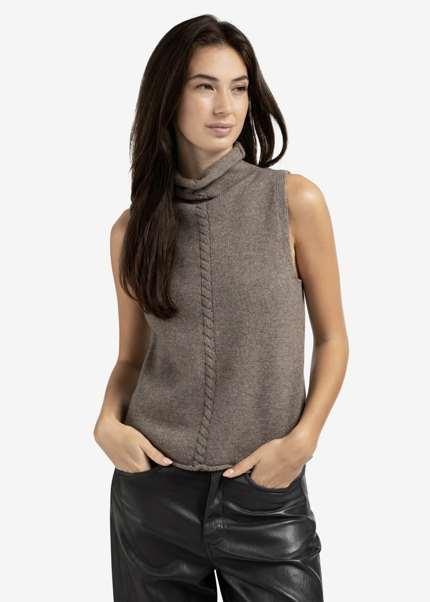 YAYA Yaya - Cable High Neck Sleeveless Sweater