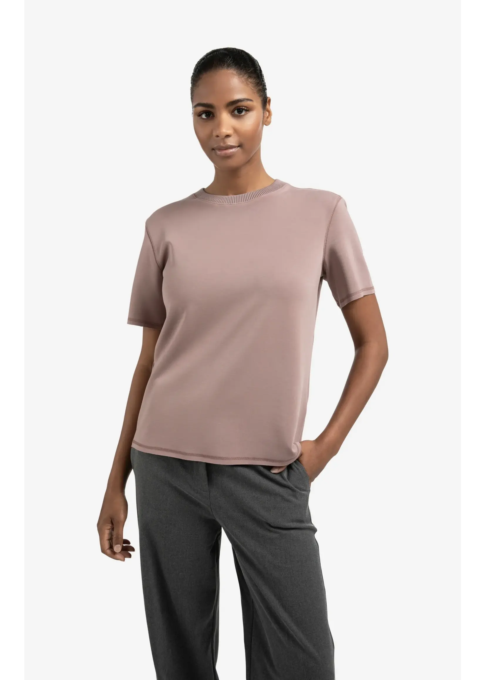 YAYA Yaya - Short Sleeve Sweatshirt With Ribbed Neckline