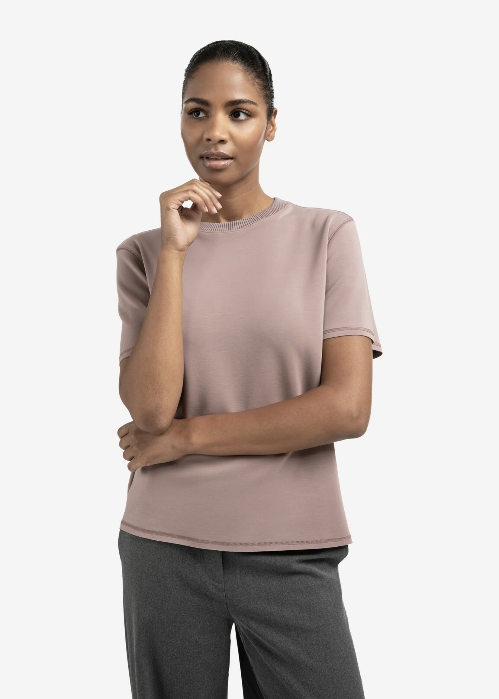 YAYA Yaya - Short Sleeve Sweatshirt With Ribbed Neckline