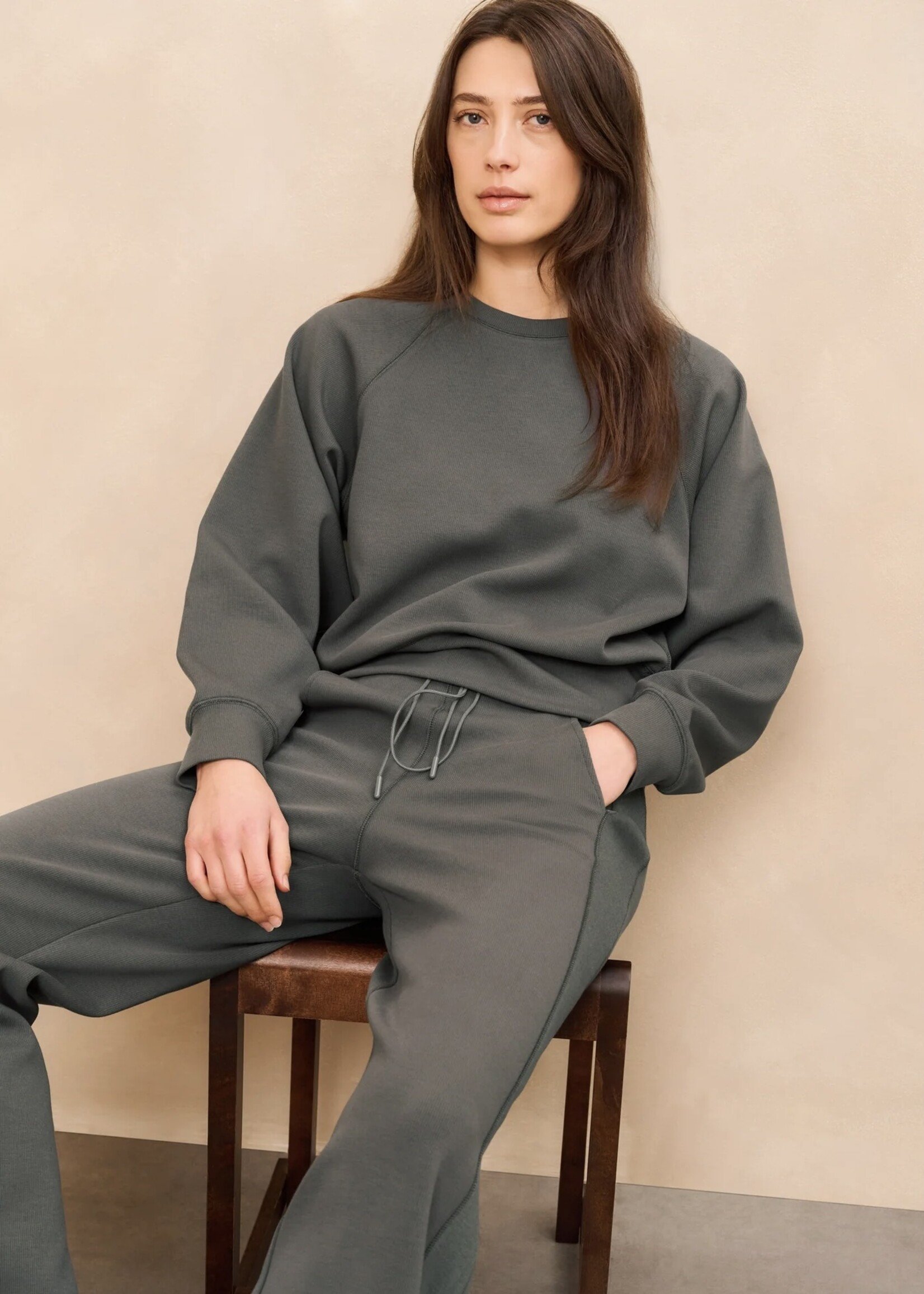 YAYA Yaya - Jerse ribbed wide leg trousers with flatlocks