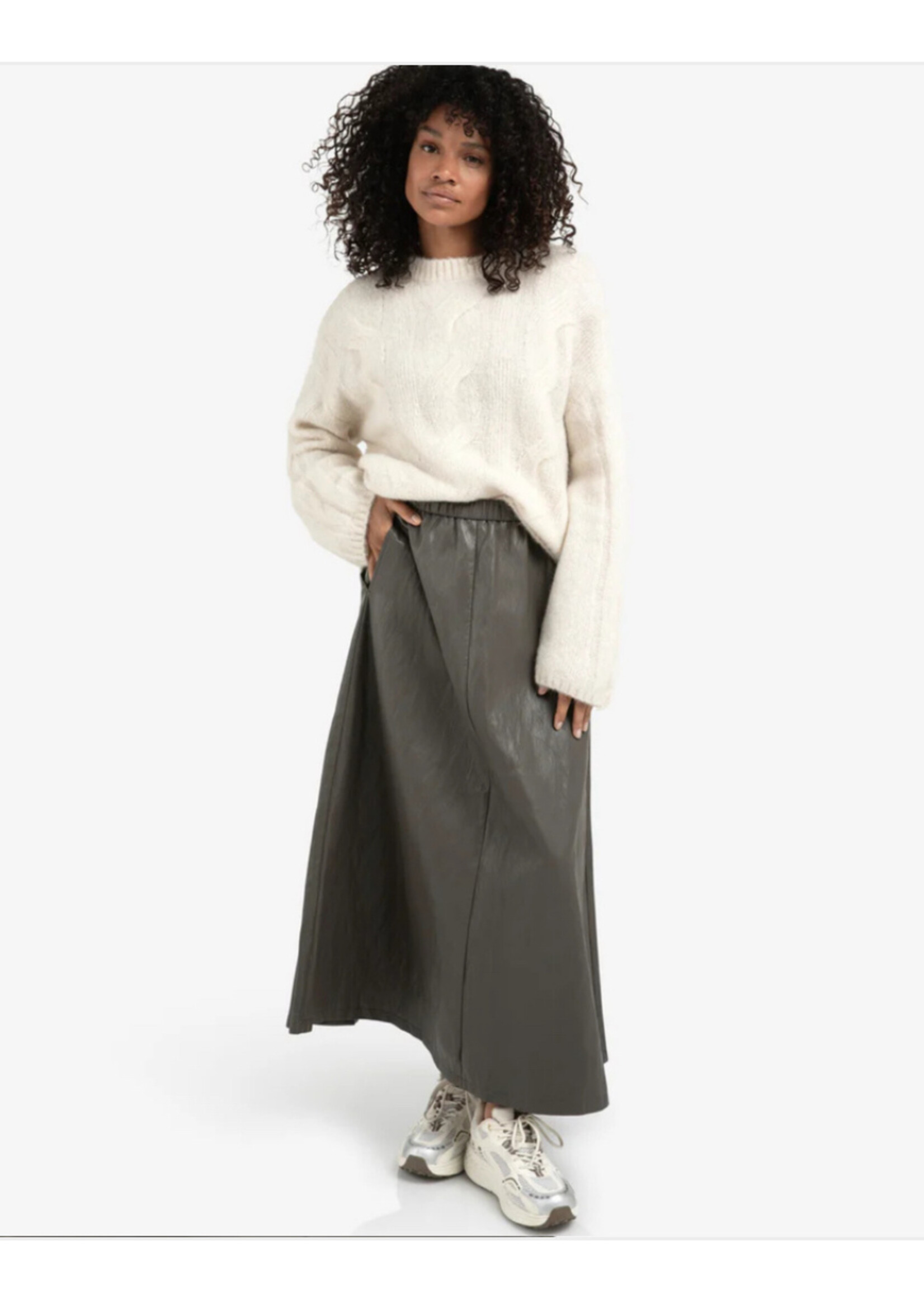 YAYA Yaya - Faux Leather Aline midi skirt with pockets