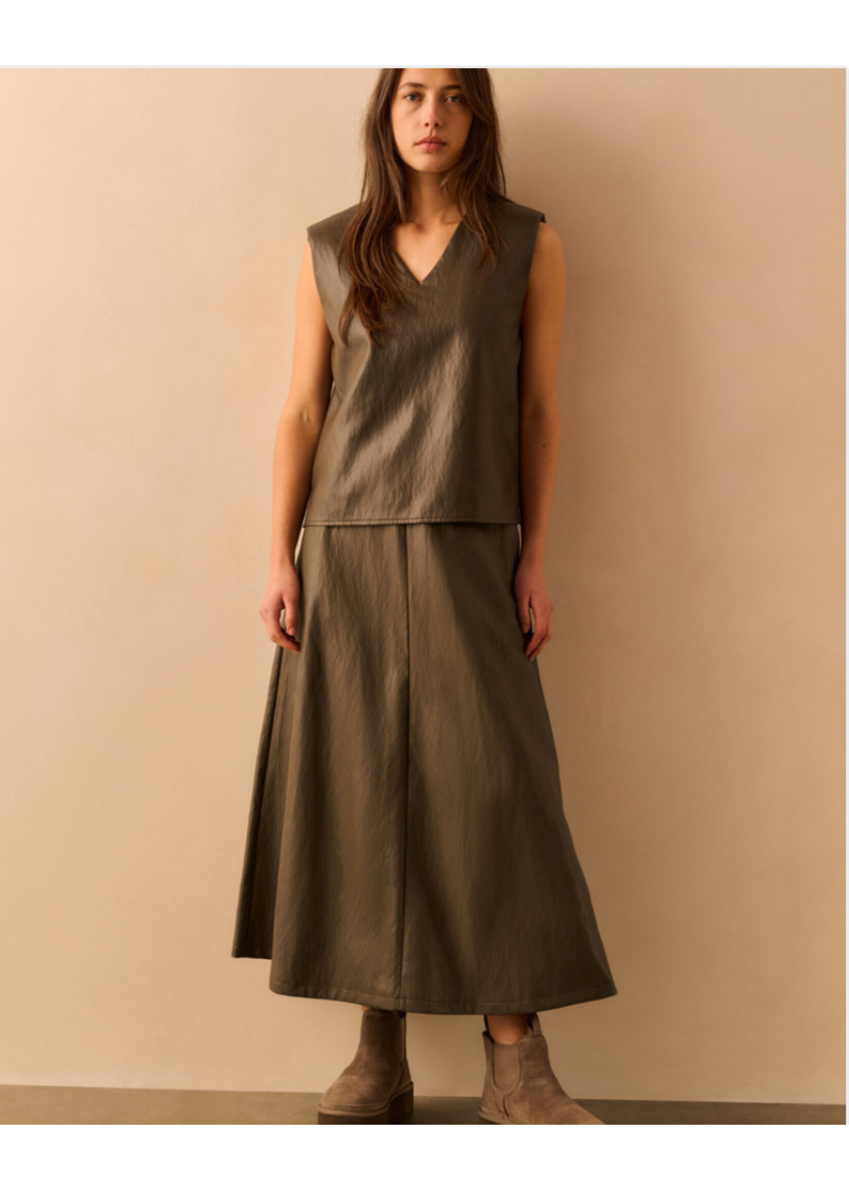 YAYA Yaya - Faux Leather Aline midi skirt with pockets