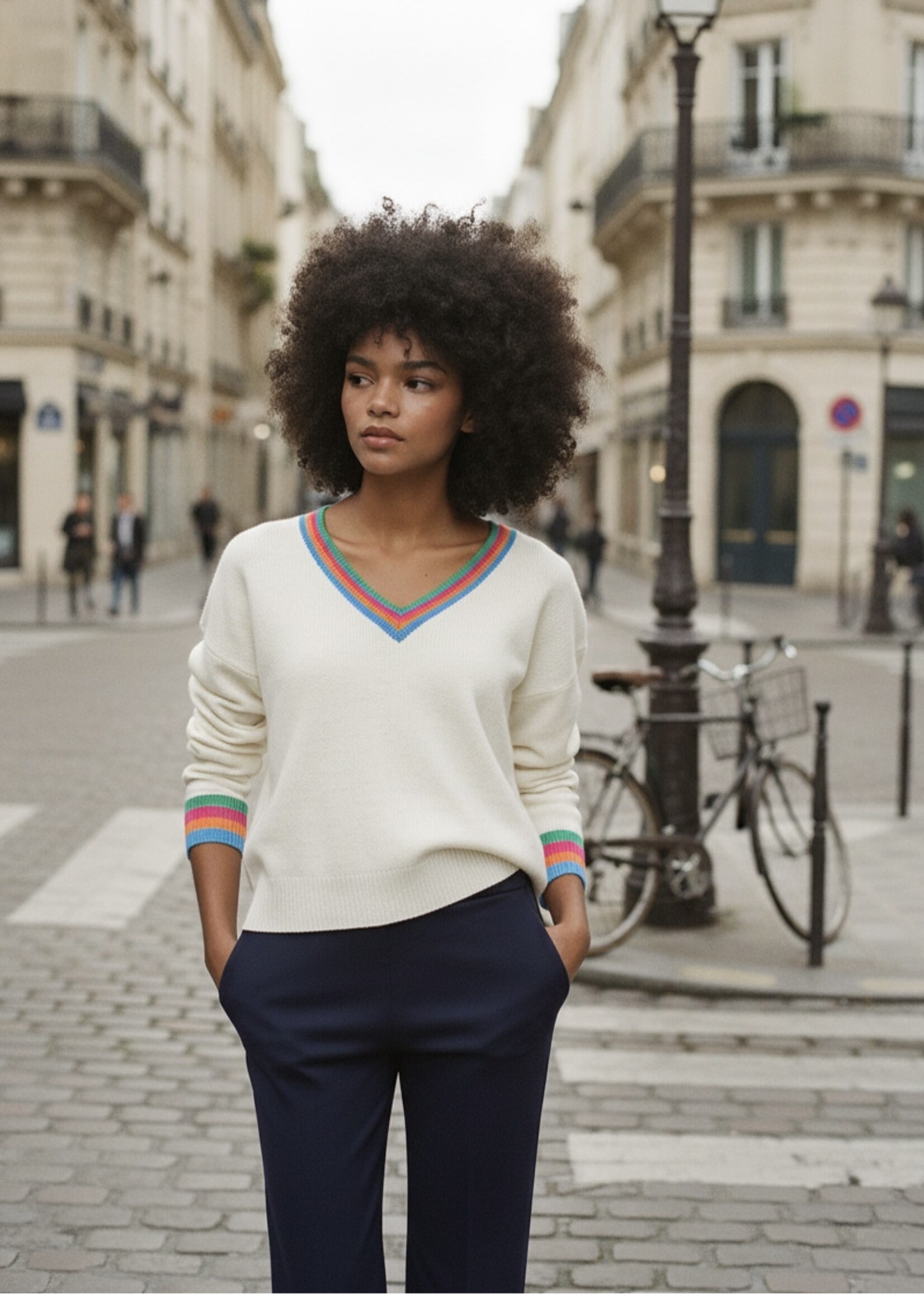 vilagallo Vilagallo - V-neck Ecru Sweater