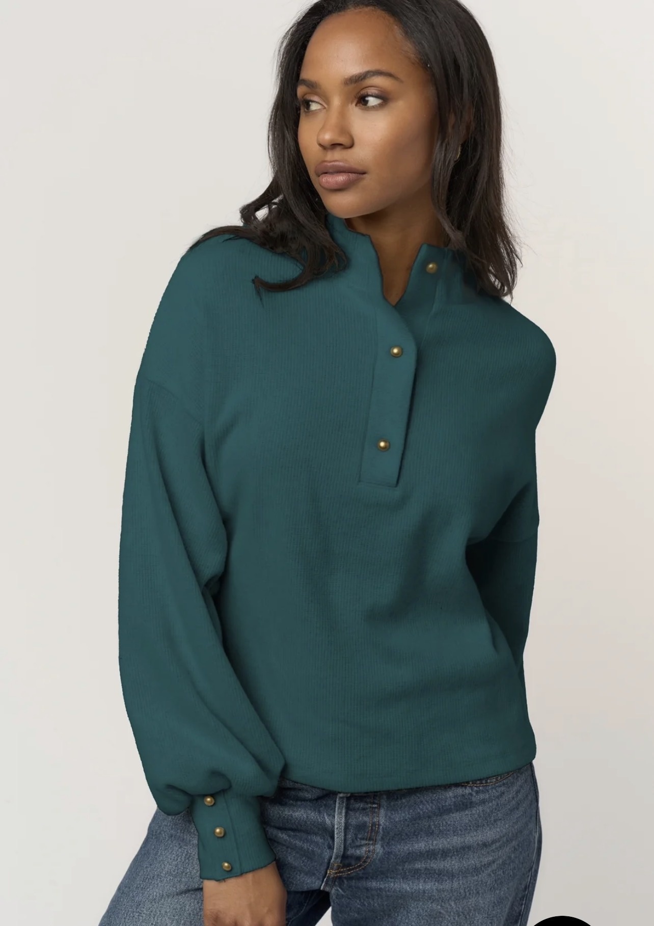 Project Social T - Damas Multi Button Cozy Mock Neck - MonAmie Boutique