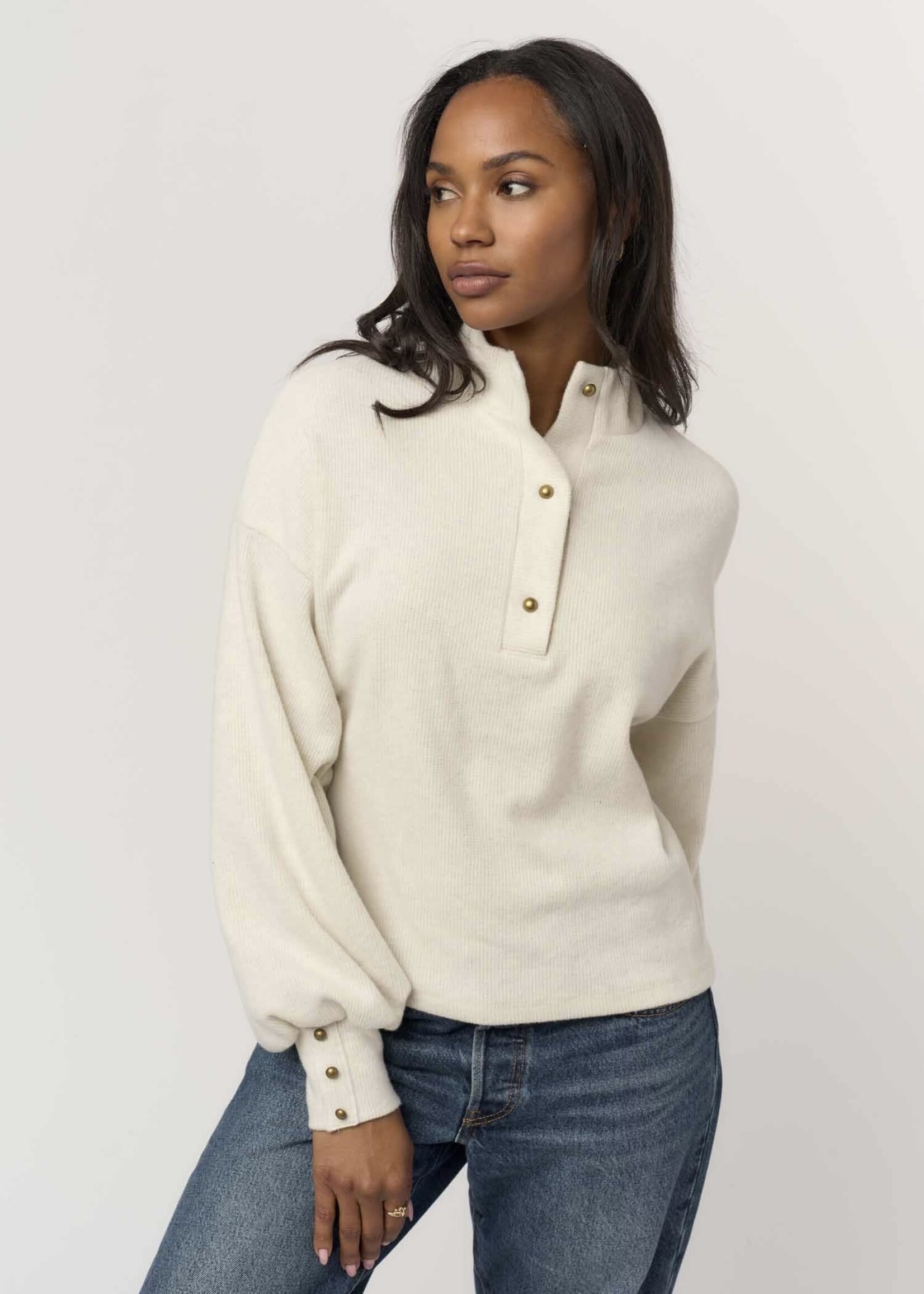 Project Social T Project Social T - Damas Multi Button Cozy Mock Neck