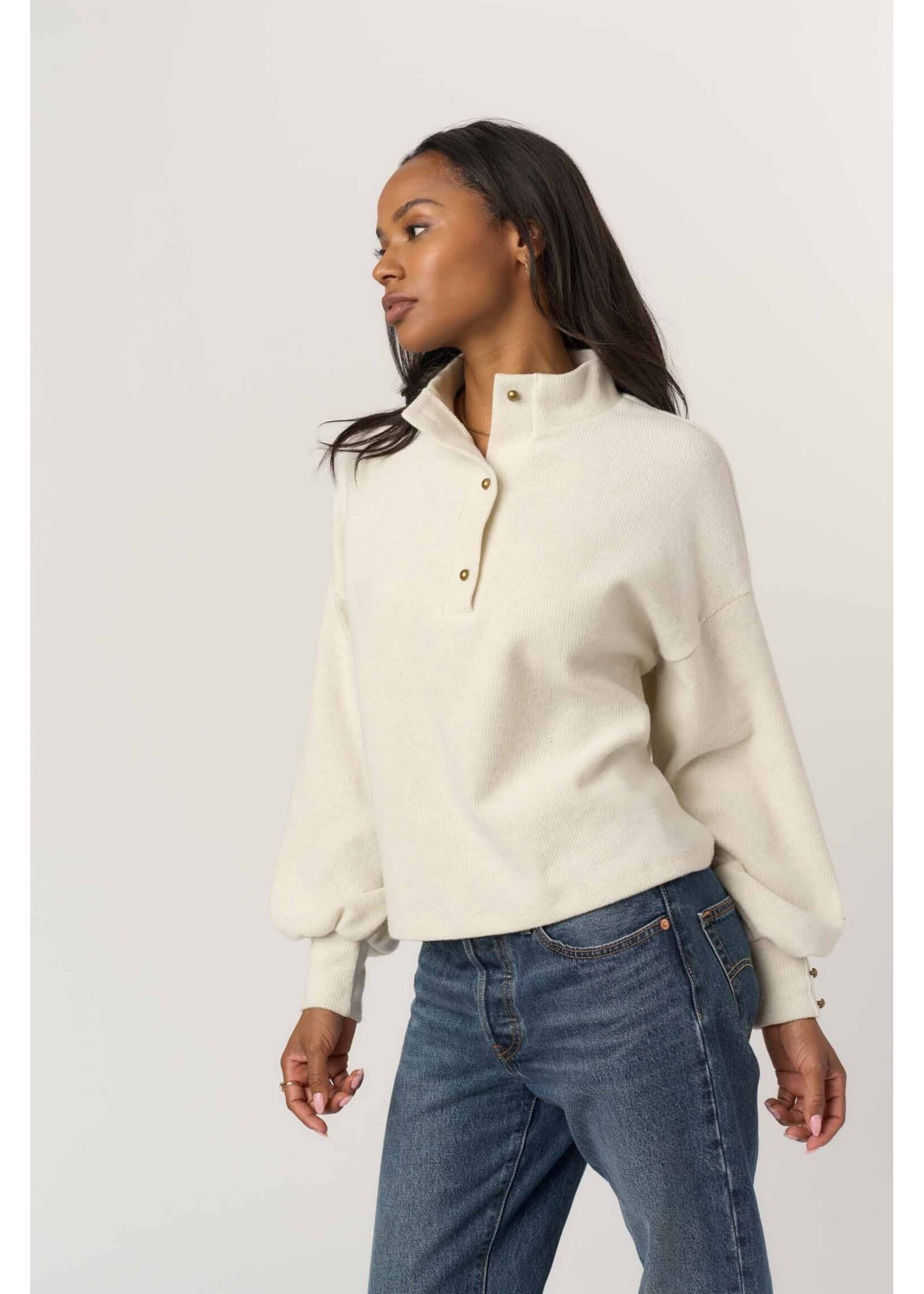 Project Social T Project Social T - Damas Multi Button Cozy Mock Neck