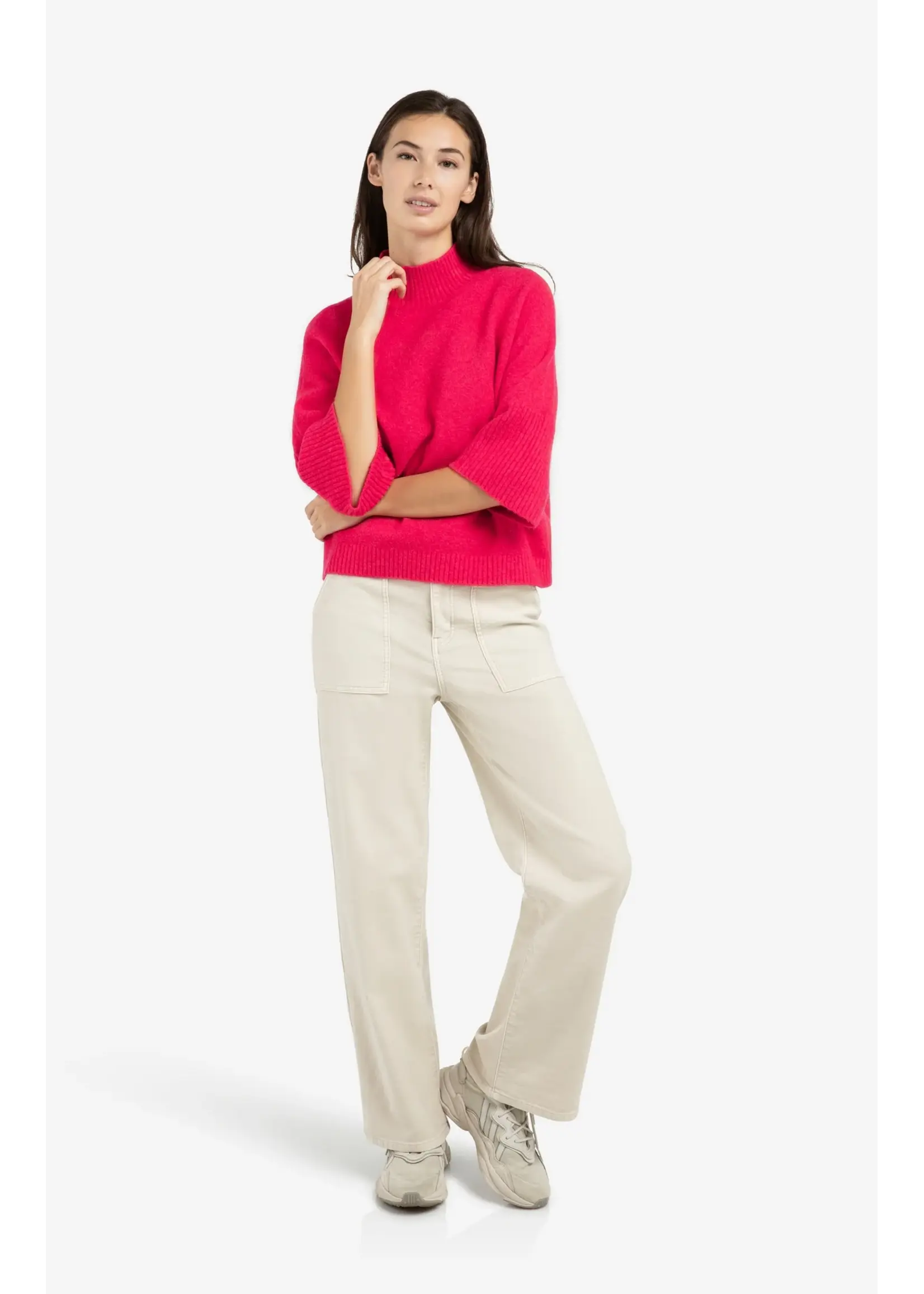 YAYA YAYA - Mock Neck And Ribbed Sleeves Sweater