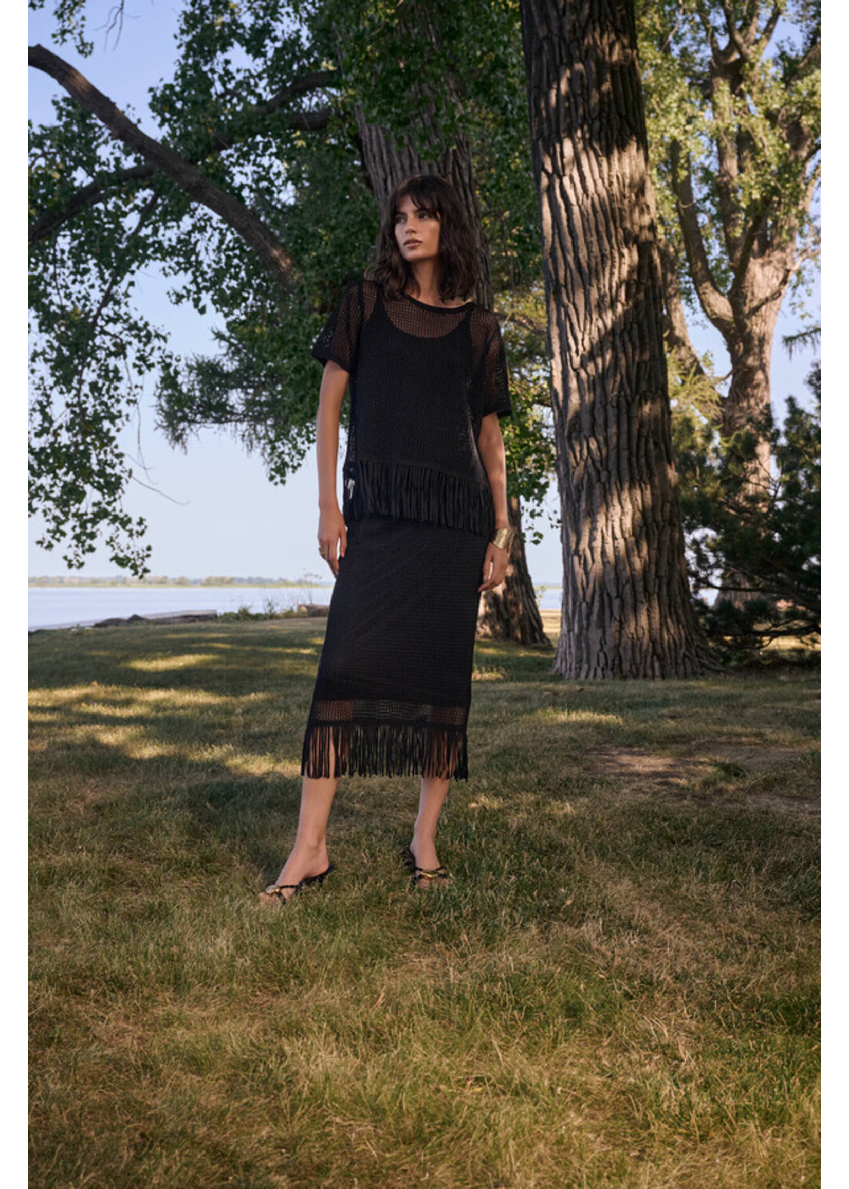 Joseph Ribkoff Joseph Ribkoff - Fringe High-Waist Midi Skirt Style 262929