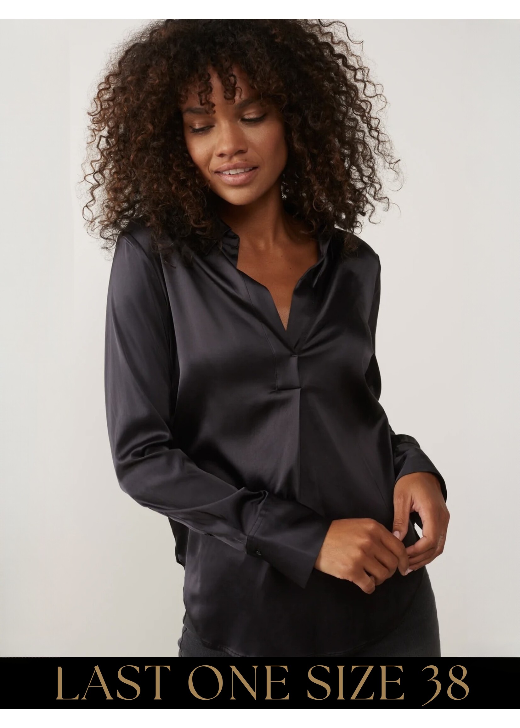 YAYA Yaya - Satin long sleeve pull on top with deep V neck