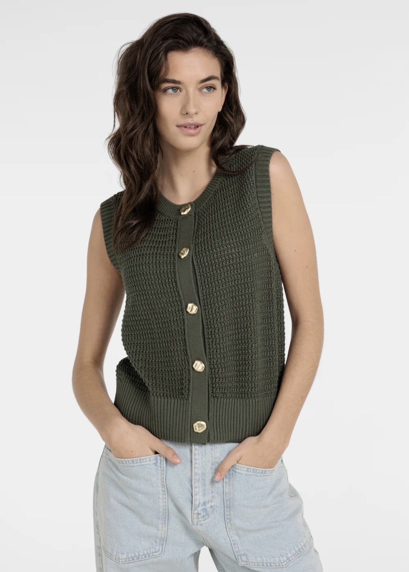 YAYA Yaya - Textured Sleeveless cardigan with fancy buttons