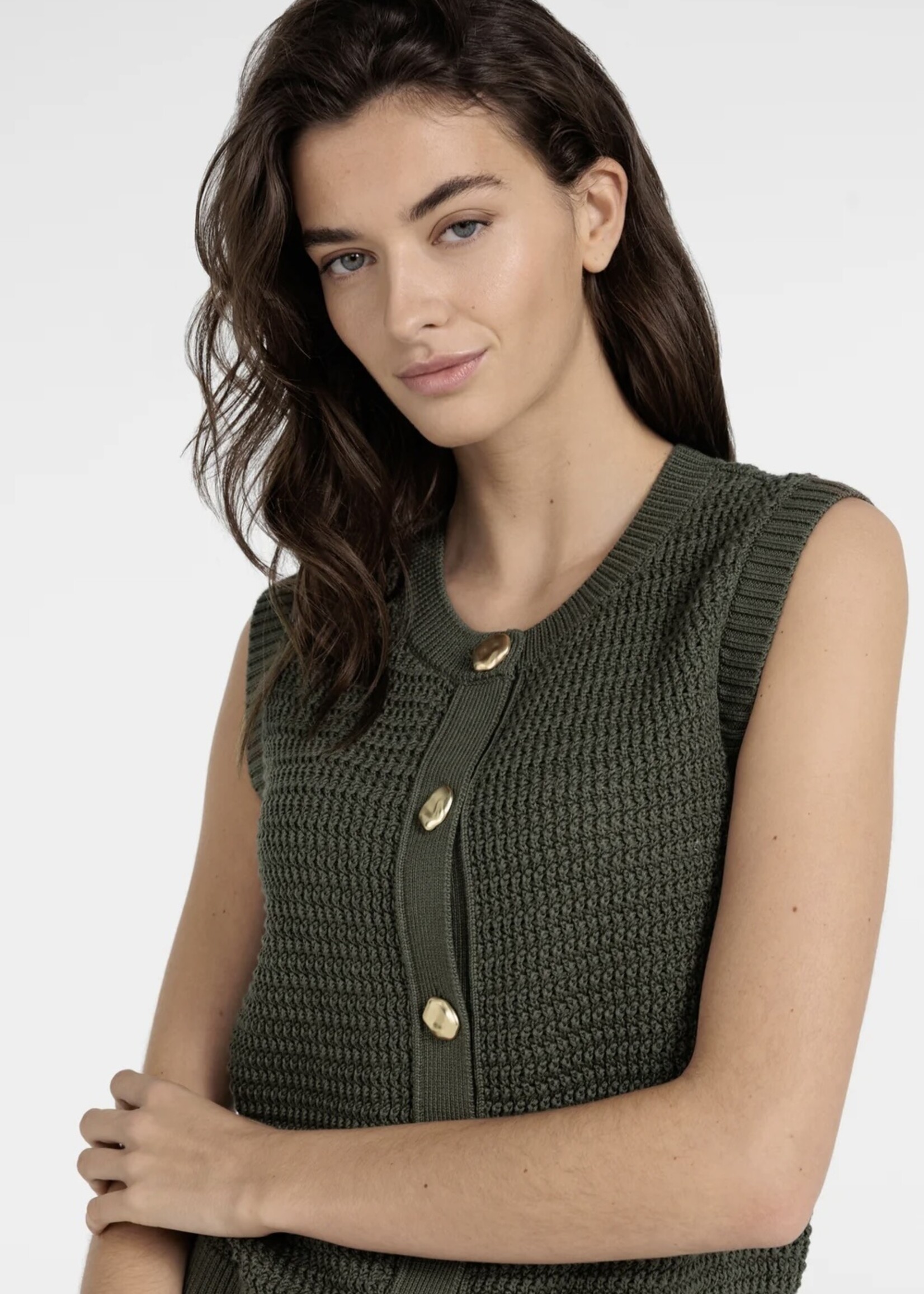 YAYA Yaya - Textured Sleeveless cardigan with fancy buttons