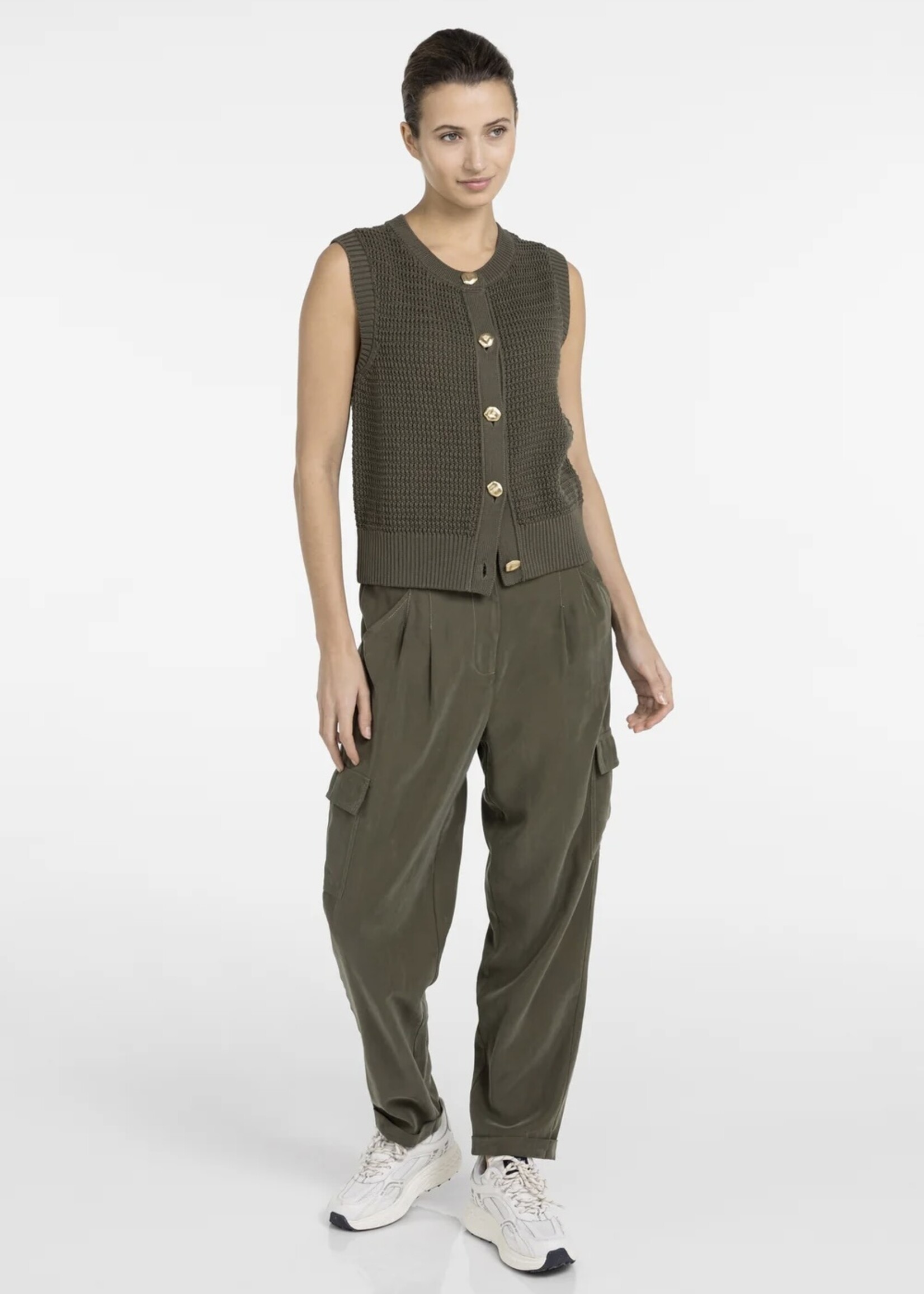 YAYA Yaya - Textured Sleeveless cardigan with fancy buttons