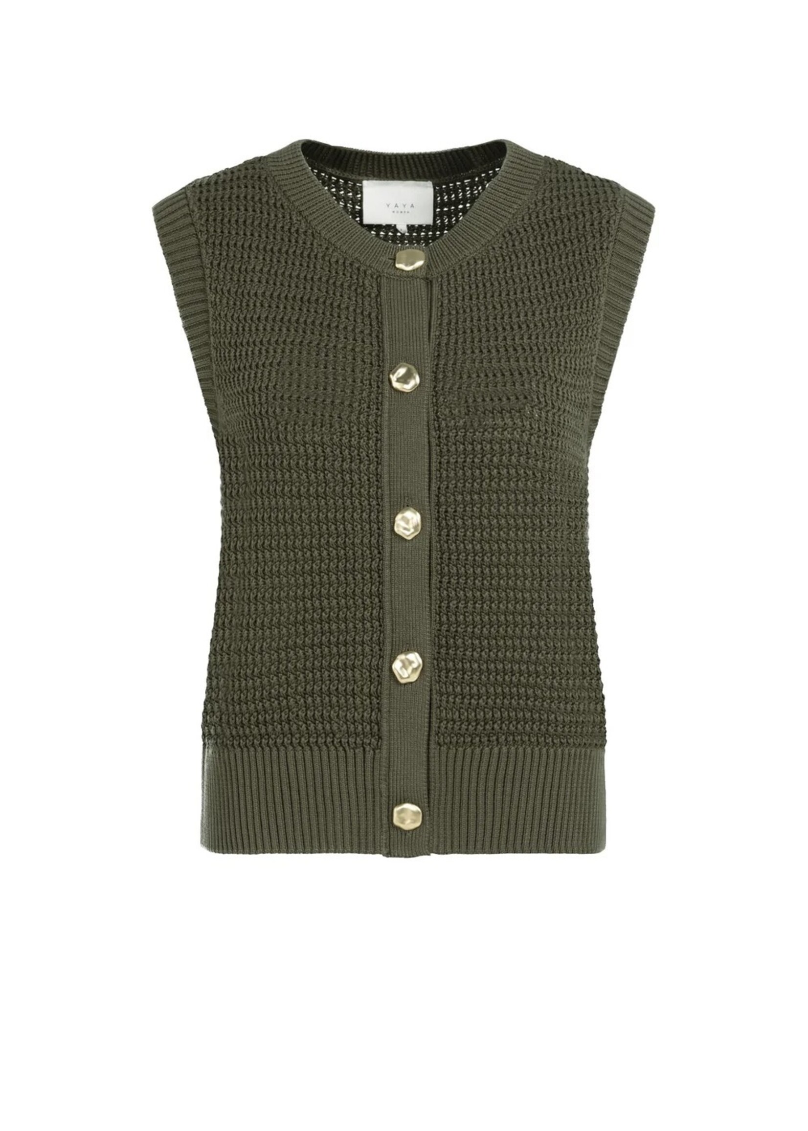 YAYA Yaya - Textured Sleeveless cardigan with fancy buttons