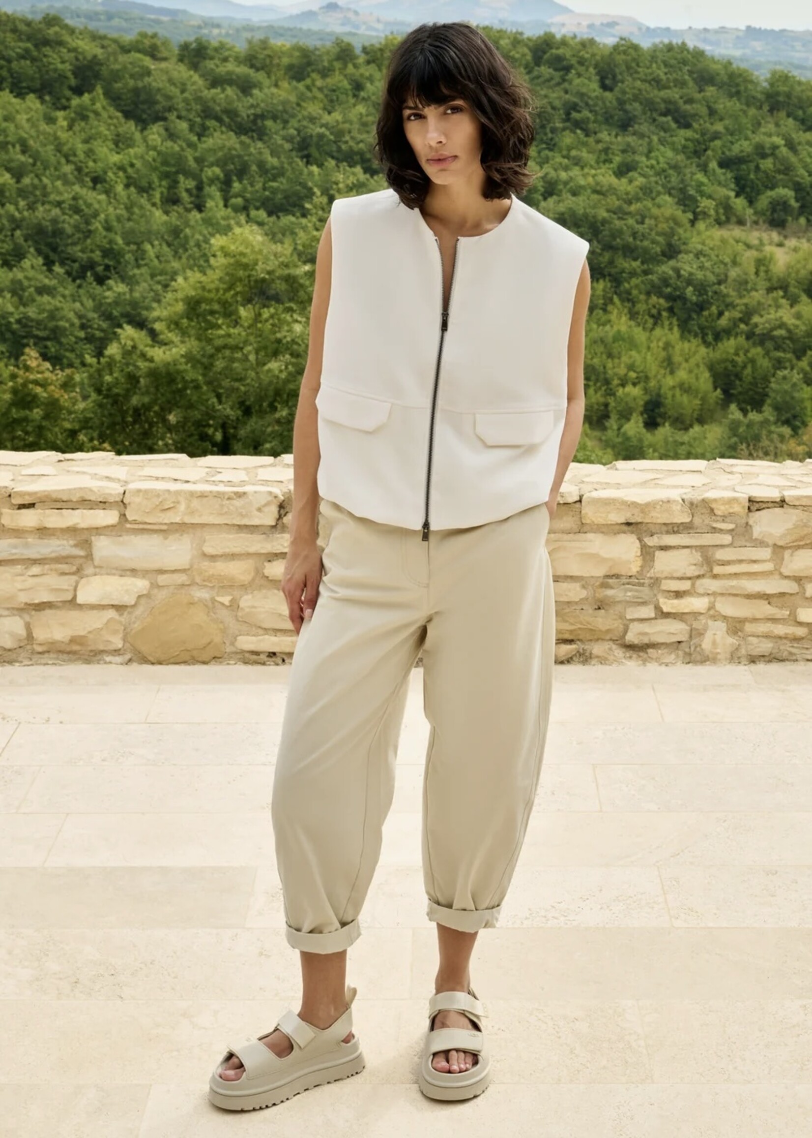 YAYA Yaya - Sleeveless woven jacket with balloon shaped bottom hem