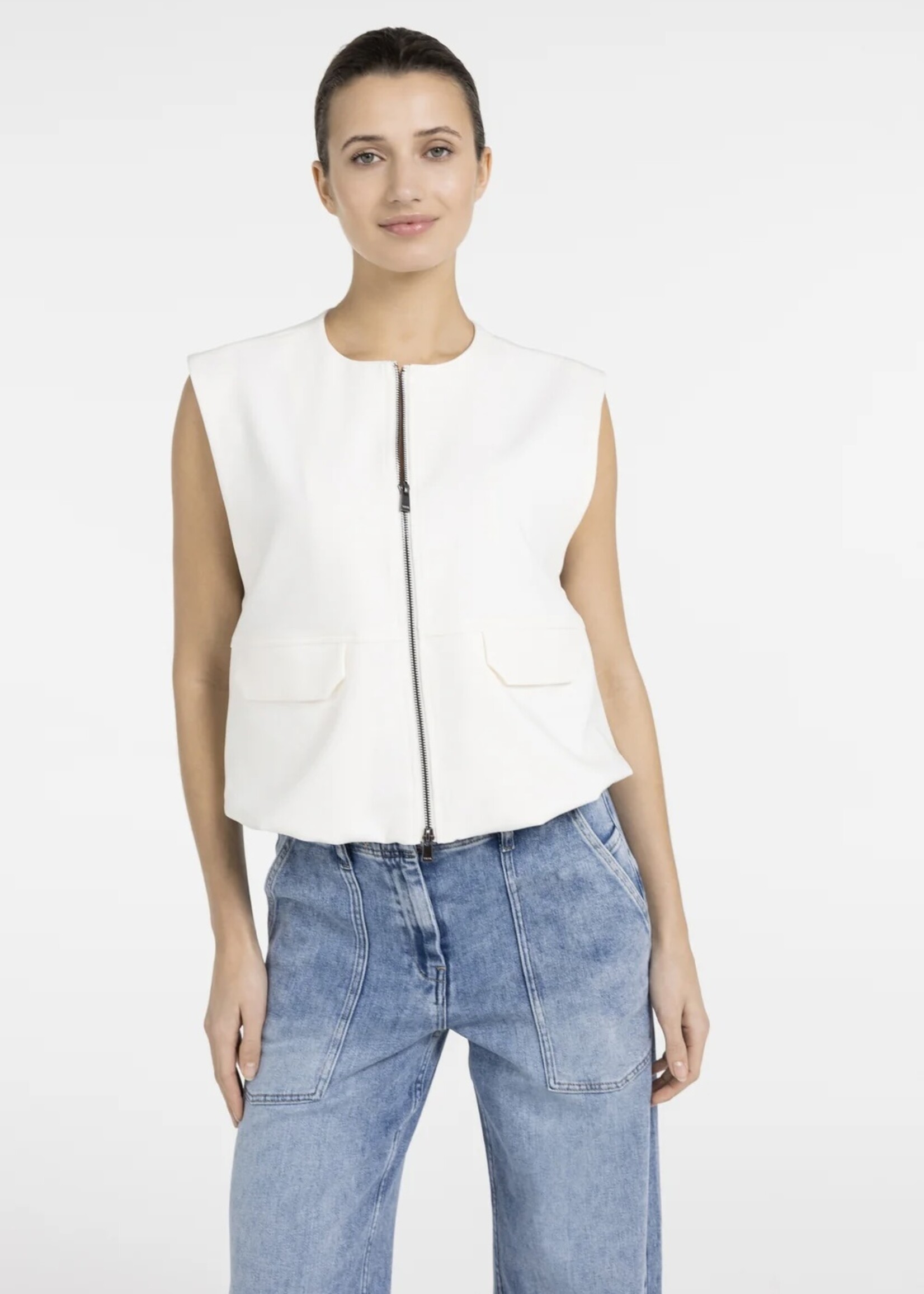 YAYA Yaya - Sleeveless woven jacket with balloon shaped bottom hem
