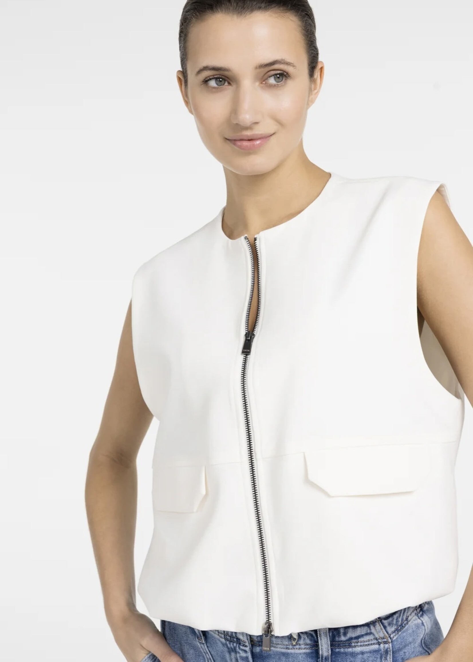 YAYA Yaya - Sleeveless woven jacket with balloon shaped bottom hem