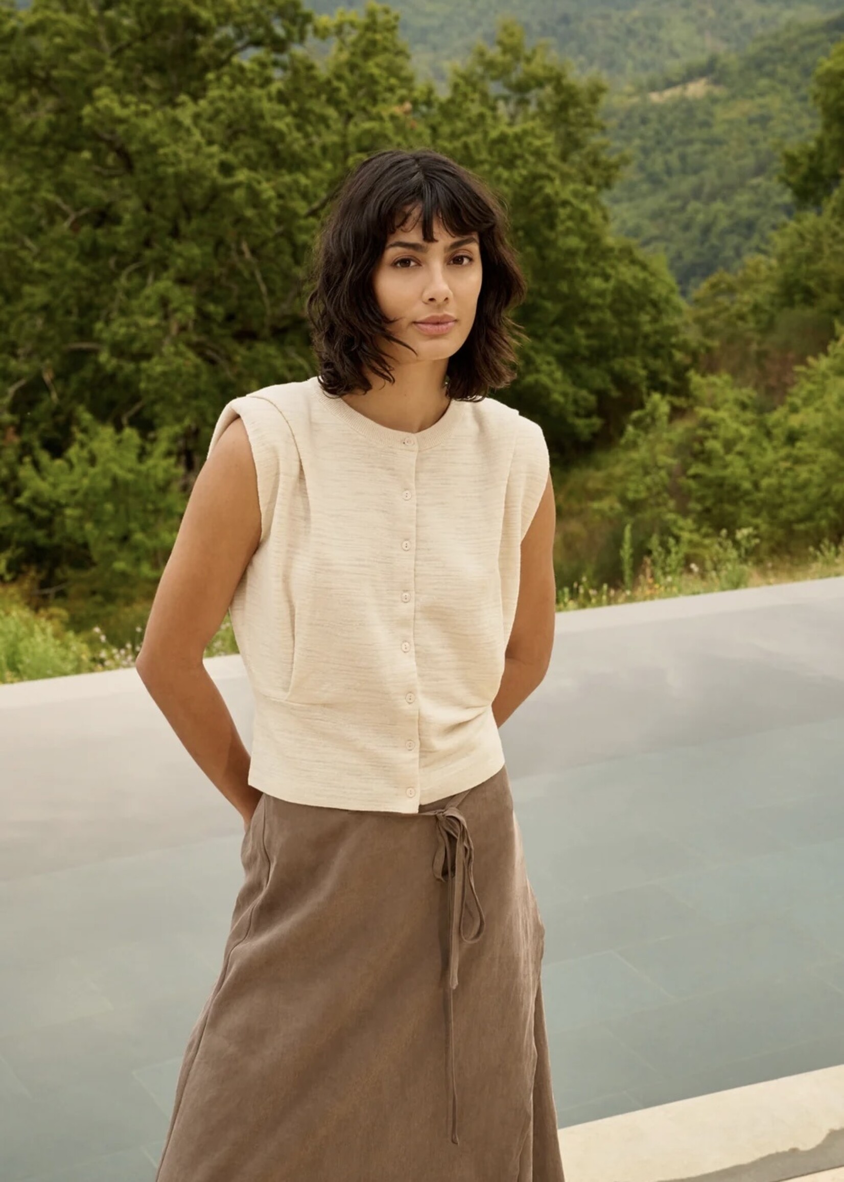 YAYA Yaya - Shoulder Detail Cardigan with Fitted Waist