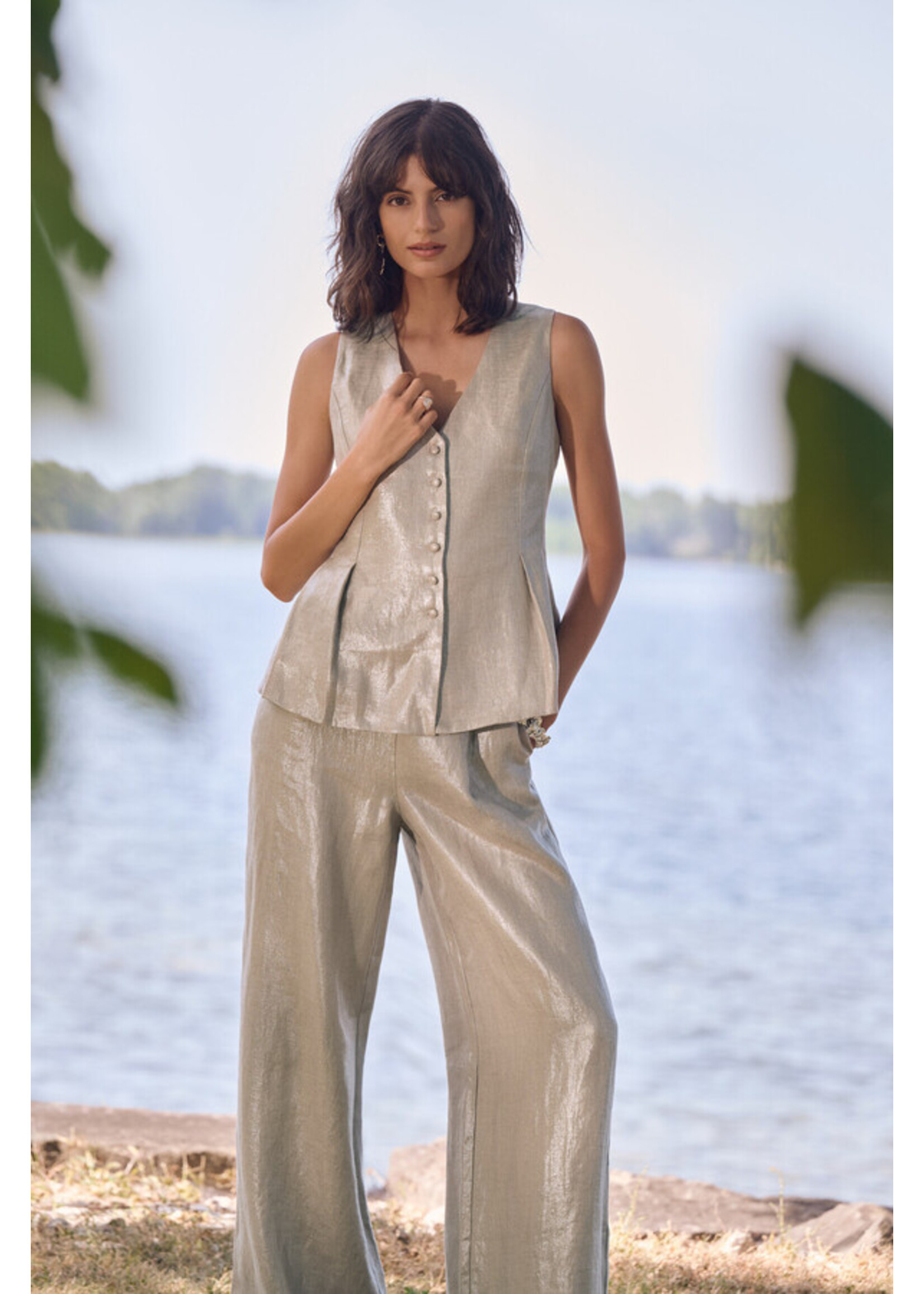 Joseph Ribkoff FOILED LINEN PEPLUM VEST STYLE 262944