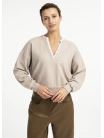 YAYA YAYA - V-Neck Sweatshirt With Woven Collar