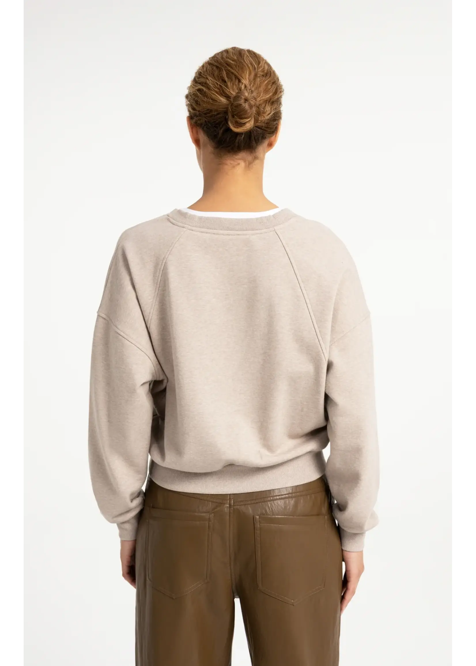 YAYA YAYA - V-Neck Sweatshirt With Woven Collar