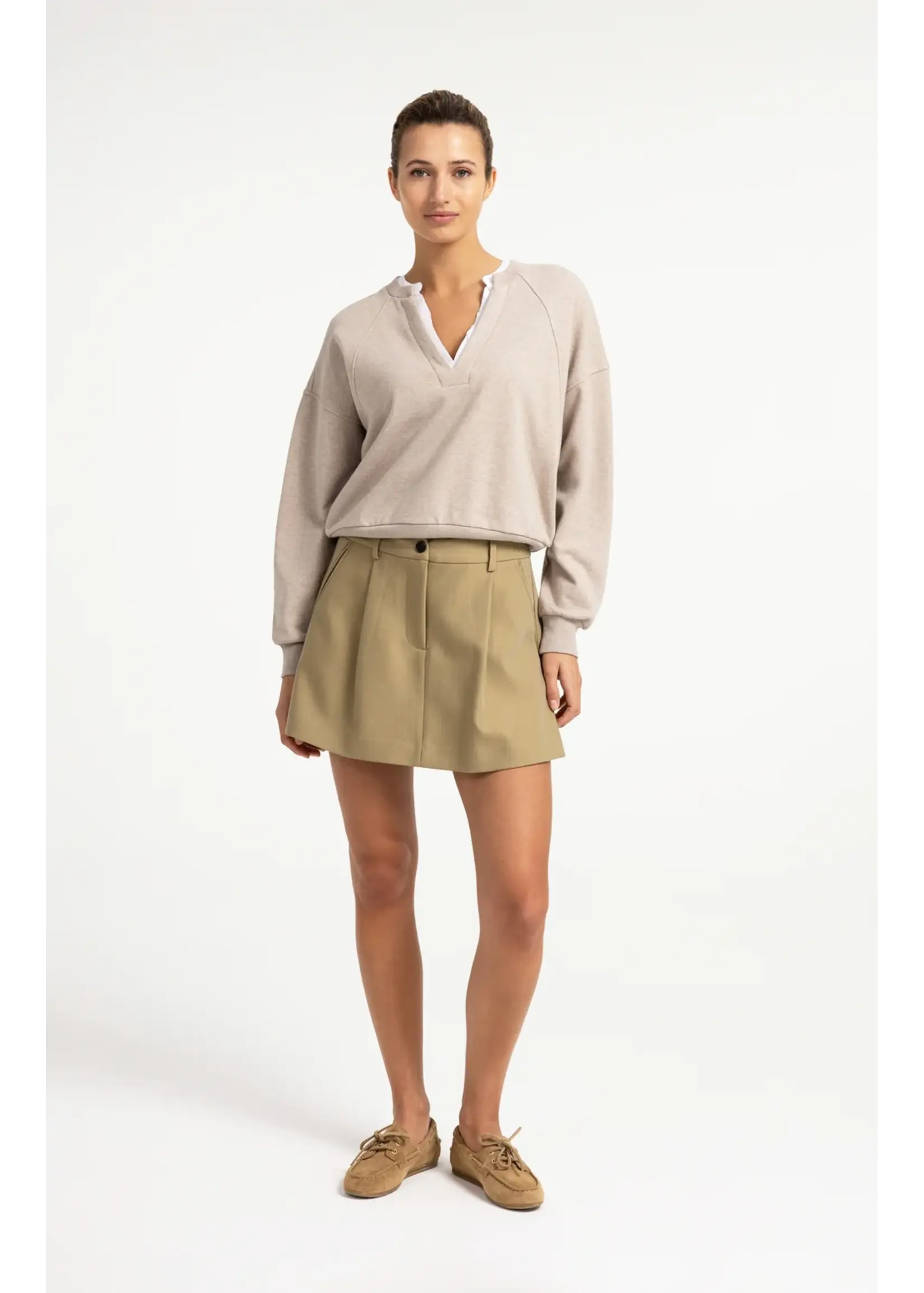 YAYA YAYA - V-Neck Sweatshirt With Woven Collar