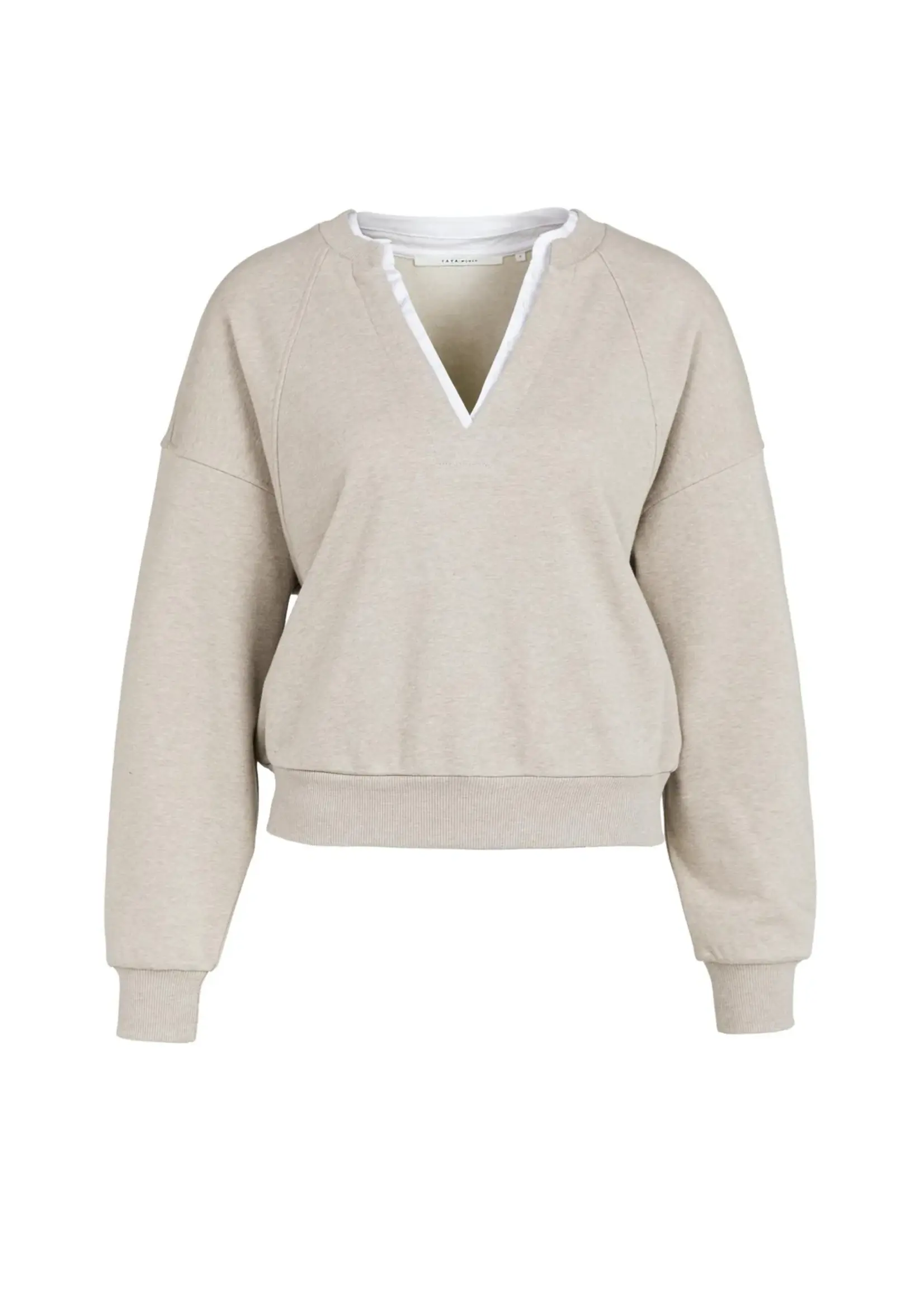 YAYA YAYA - V-Neck Sweatshirt With Woven Collar