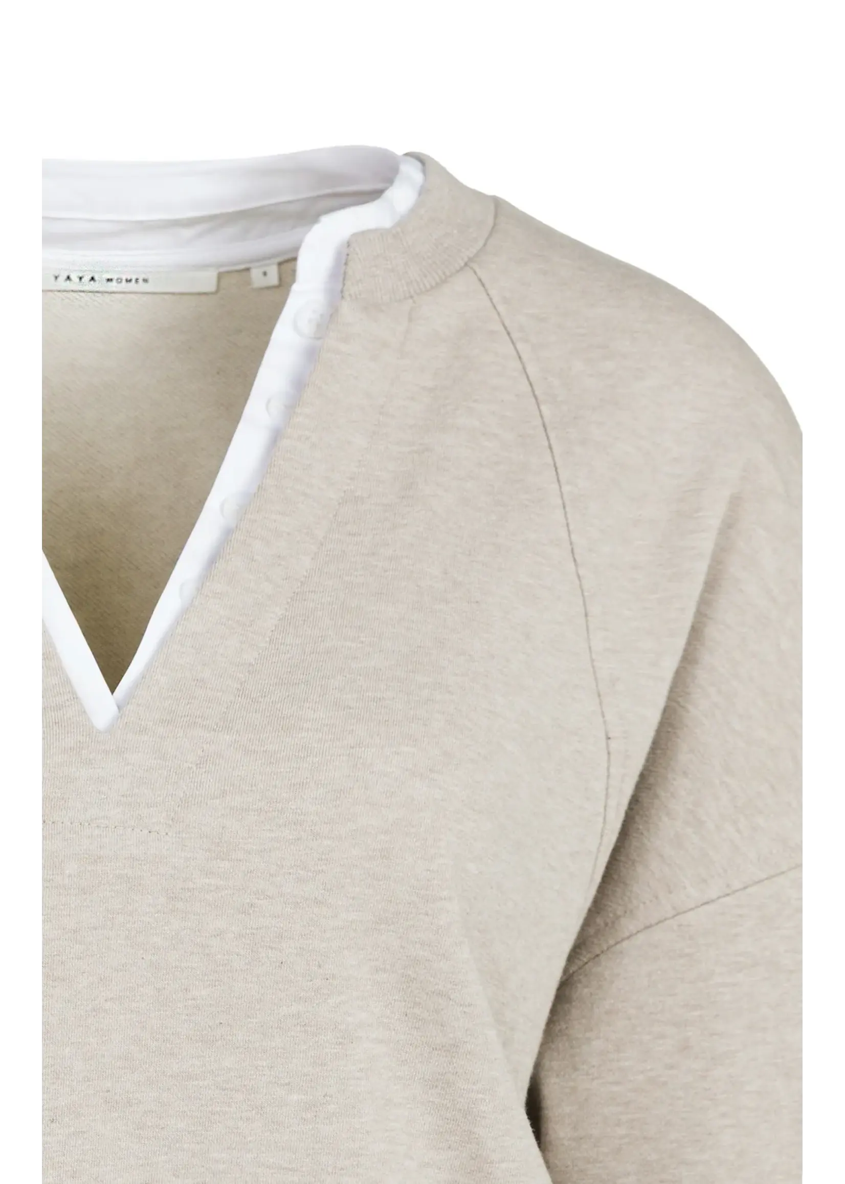 YAYA YAYA - V-Neck Sweatshirt With Woven Collar