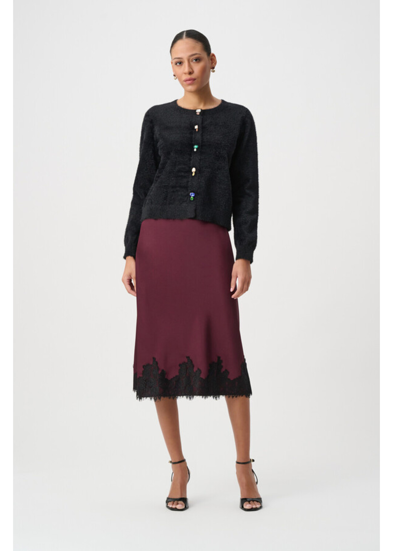 Joseph Ribkoff Joseph Ribkoff - Satin Lace Trim Midi Skirt Style 264037