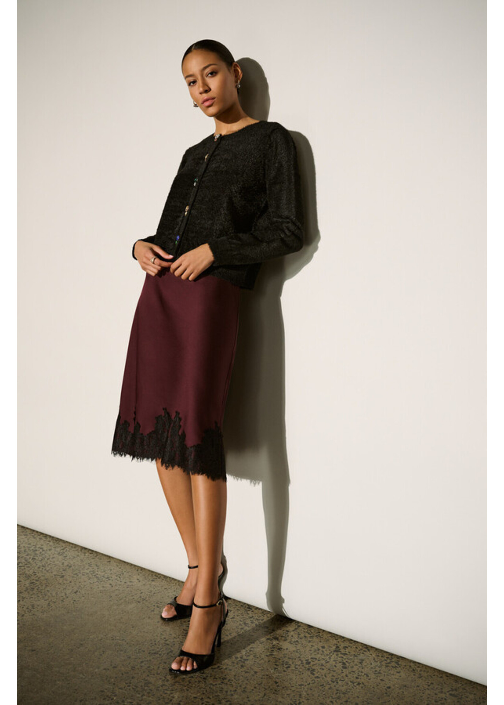 Joseph Ribkoff Joseph Ribkoff - Satin Lace Trim Midi Skirt Style 264037