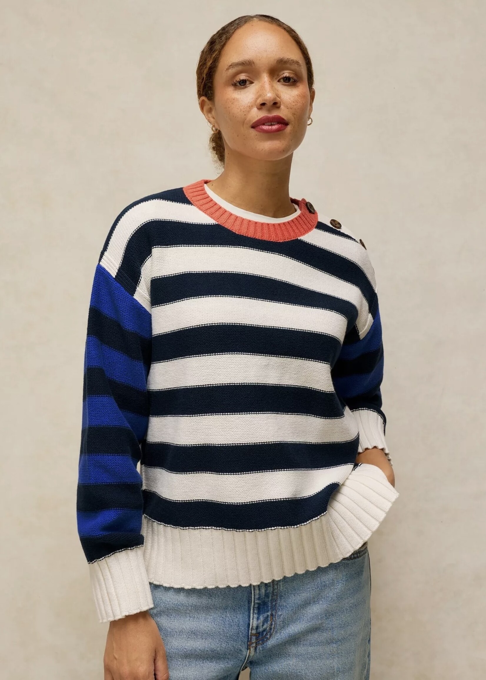 White Stuff Femme White Stuff - Bea Button Cotton Jumper