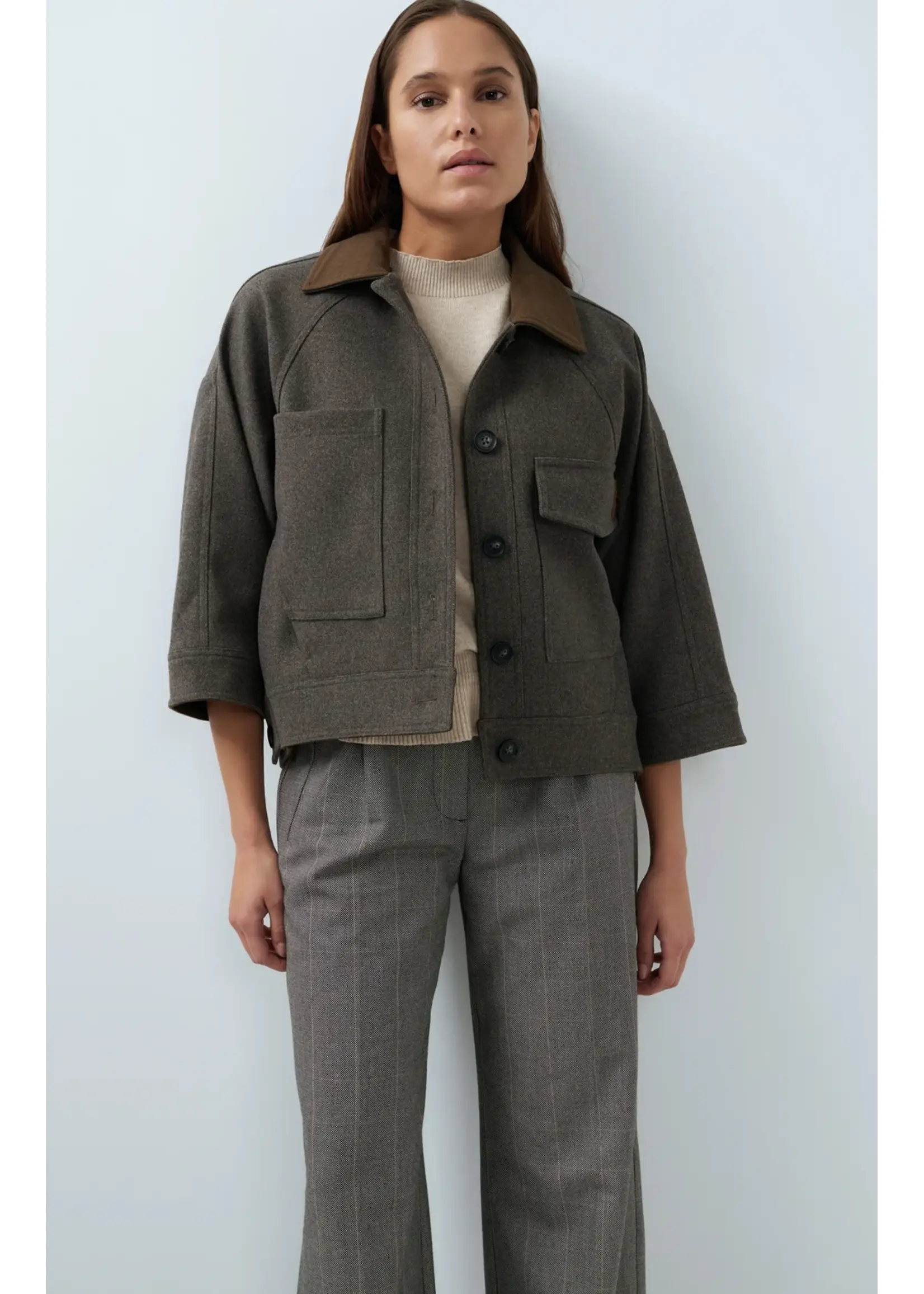 YAYA Yaya - Oversized wool mix jacket with constract collar and waistband