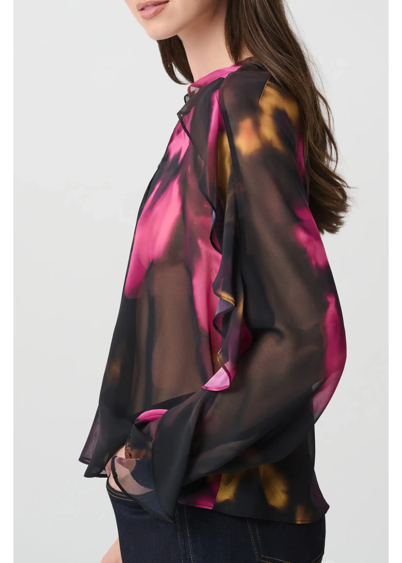 Joseph Ribkoff Joseph Ribkoff Edit 57 - Floral Chiffon V-Neck Ruffle Blouse 264214