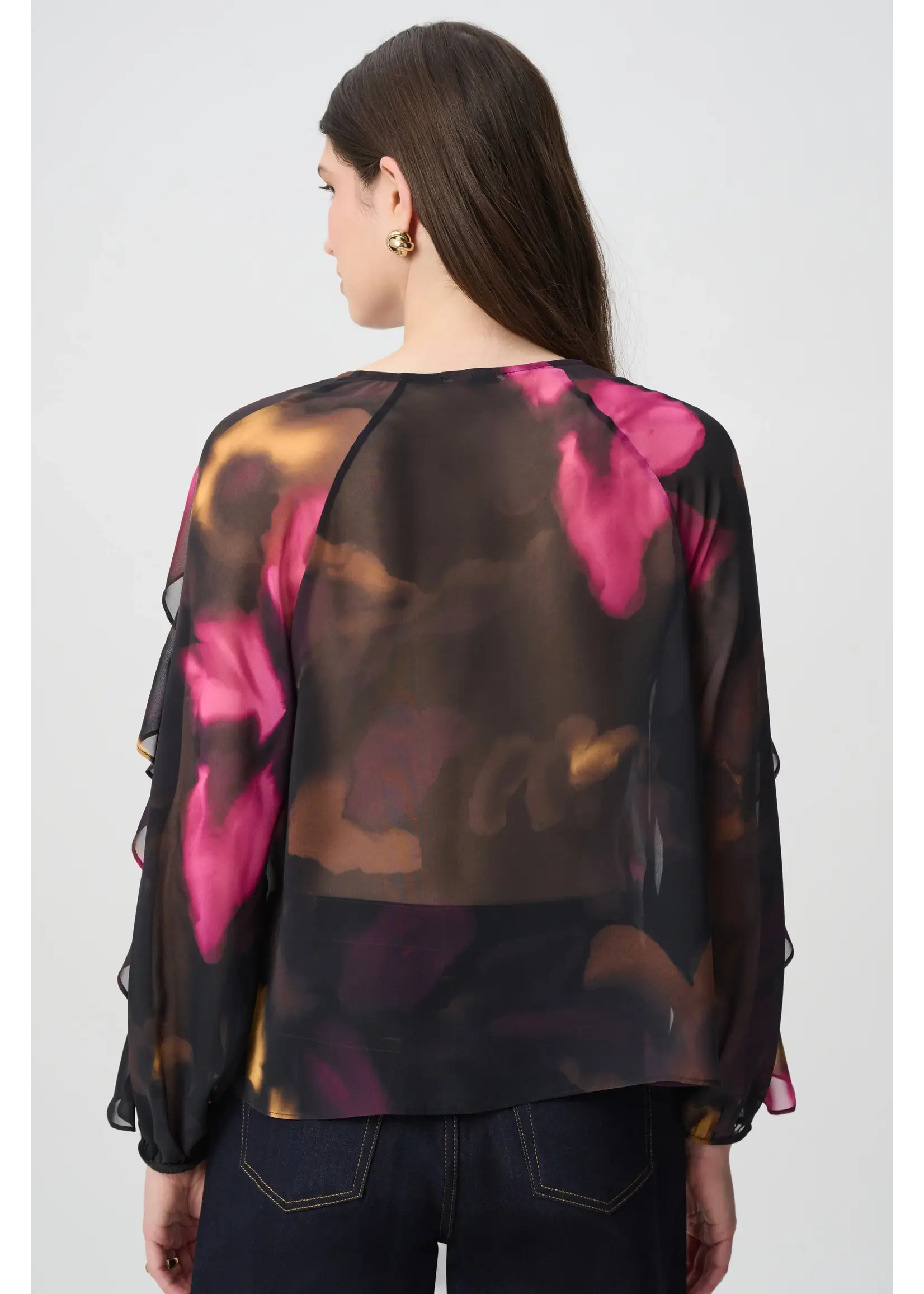 Joseph Ribkoff Joseph Ribkoff Edit 57 - Floral Chiffon V-Neck Ruffle Blouse 264214
