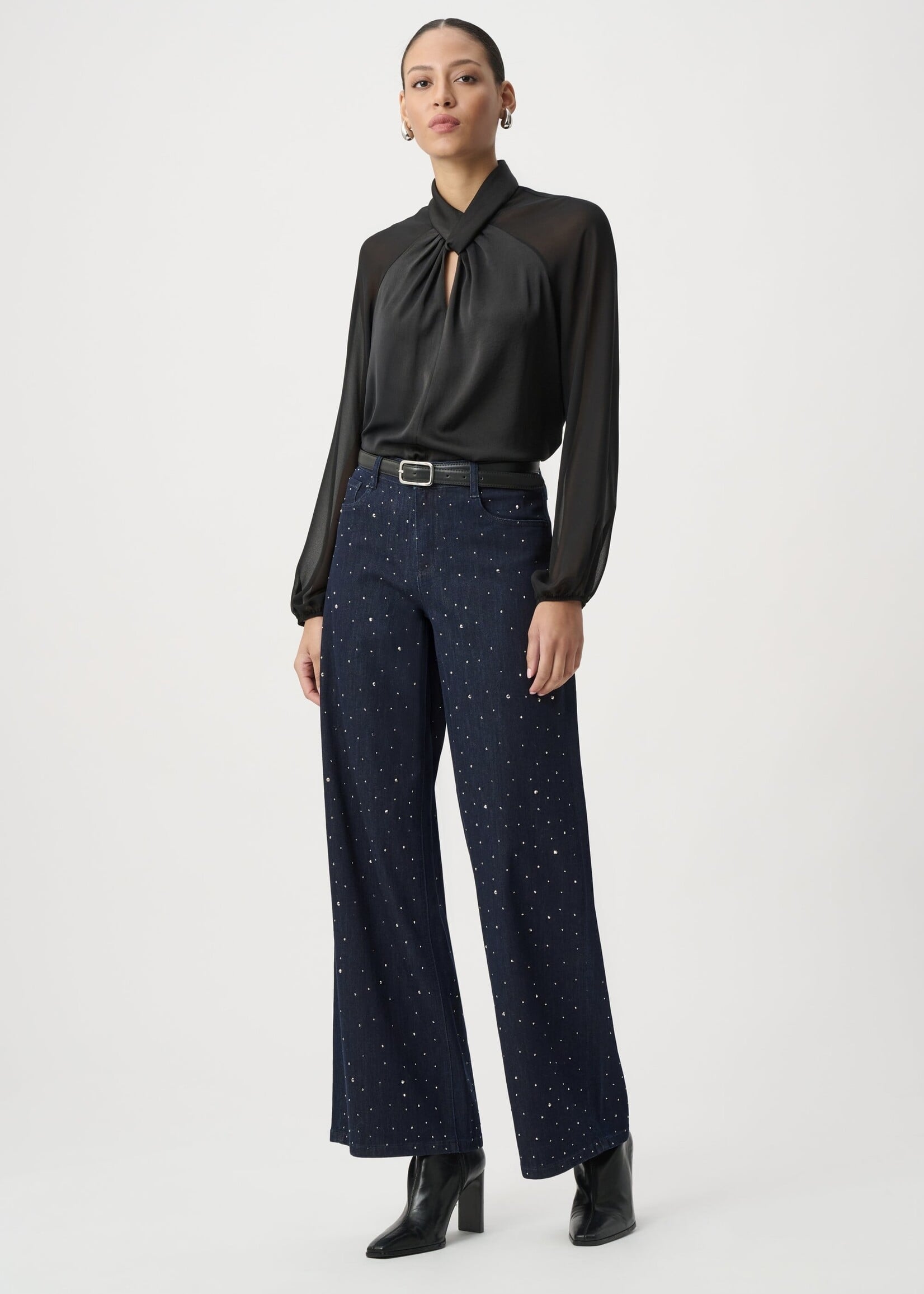 Joseph Ribkoff Joseph Ribkoff Classic Wide Leg Jeans with Rhinestones Style 254921