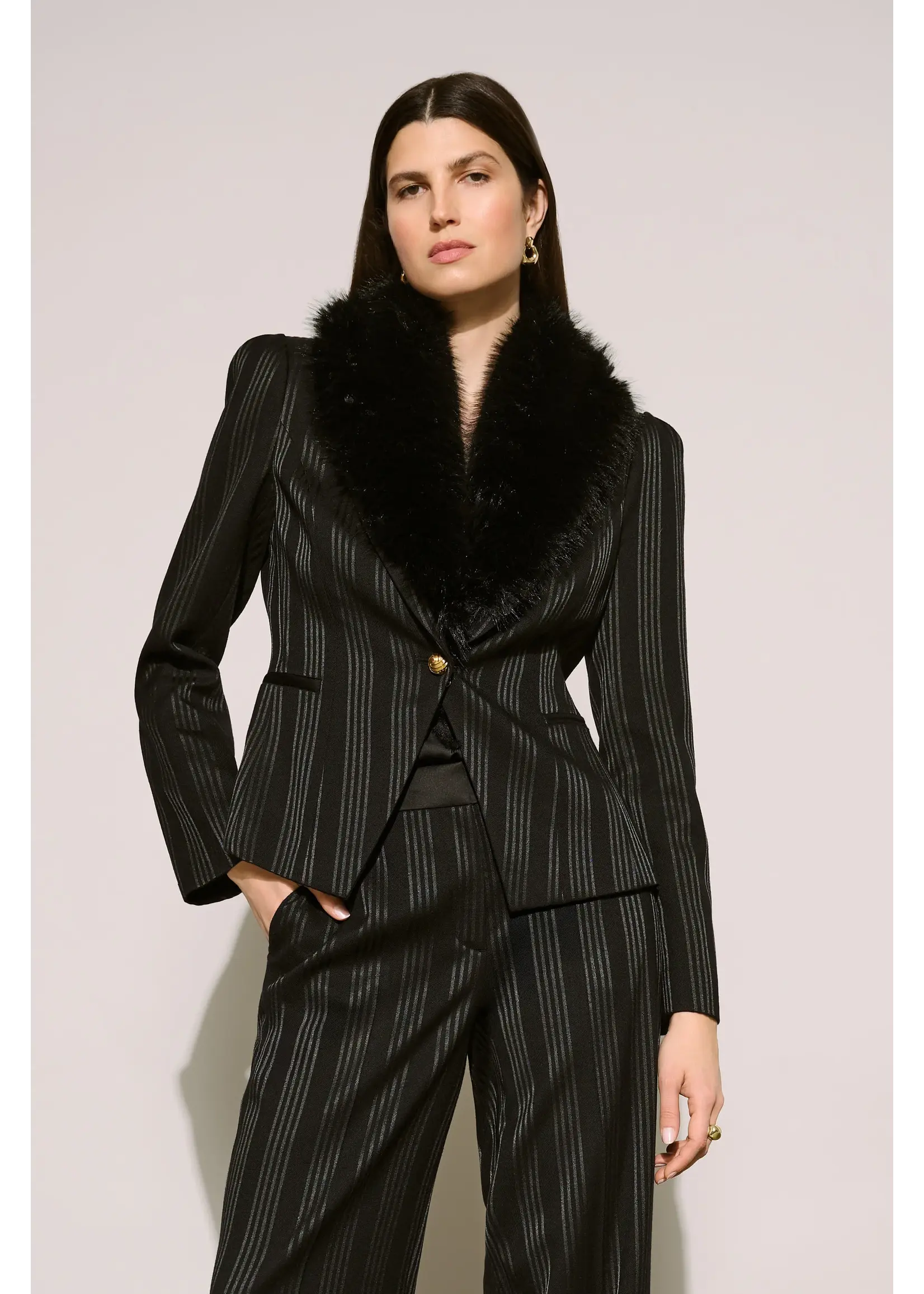 Joseph Ribkoff Joseph Ribkoff - Edit 57 Detachable Faux-Fur Striped Blazer