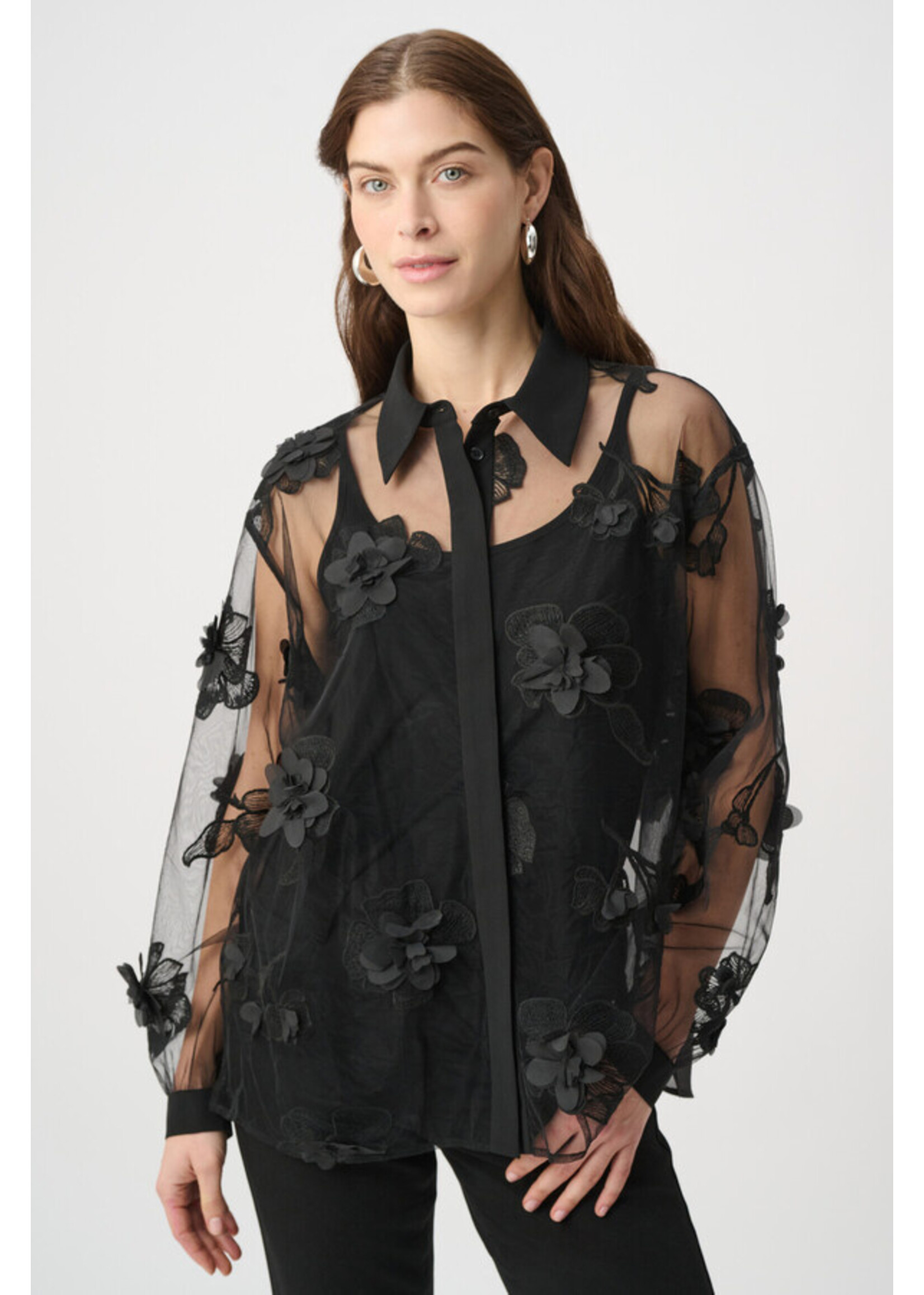 Joseph Ribkoff Joseph Ribkoff - Sheer Textured Flower Appliqué Blouse 264945