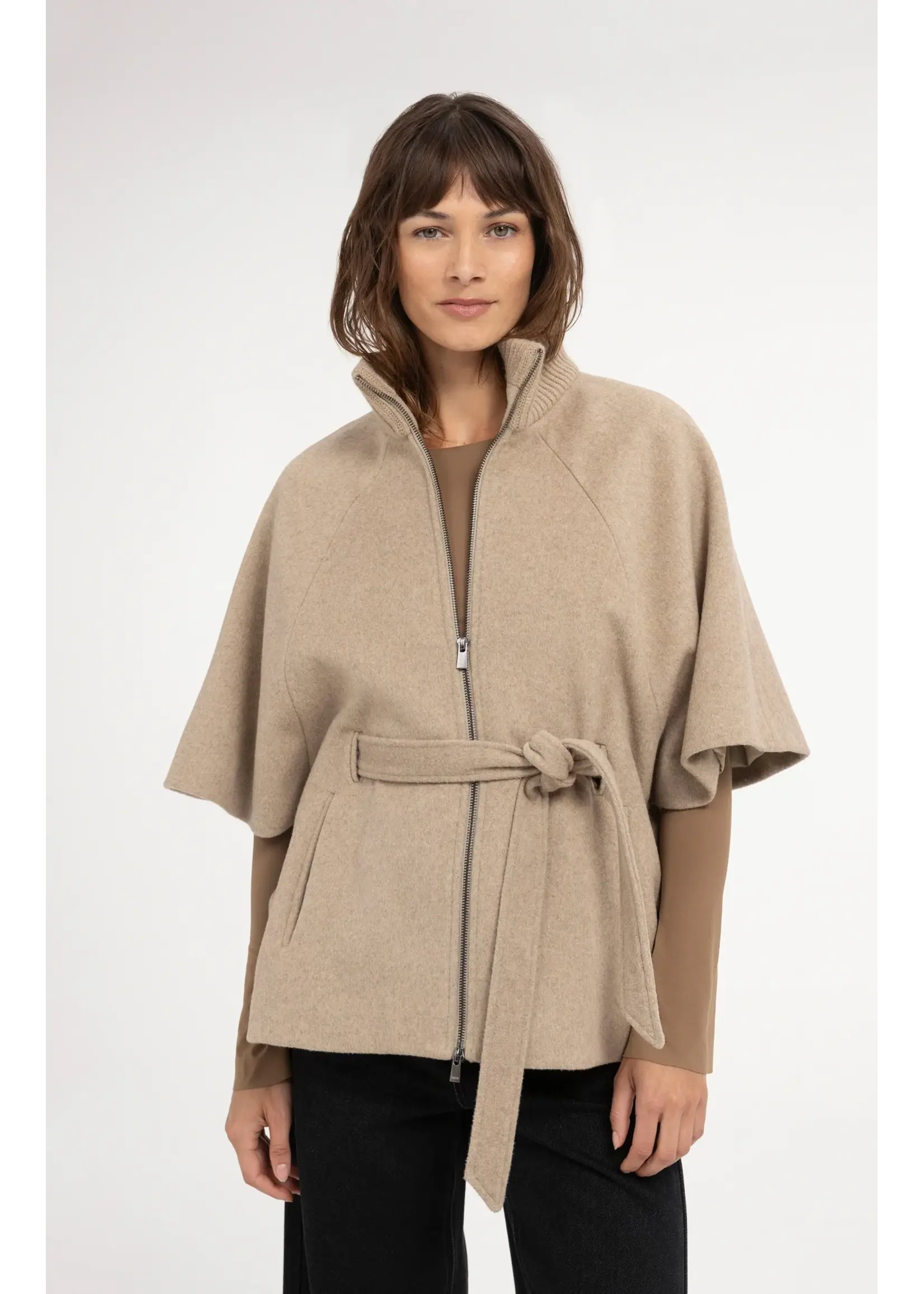 YAYA Yaya - Soft woven wool mix poncho jacket with rib collar