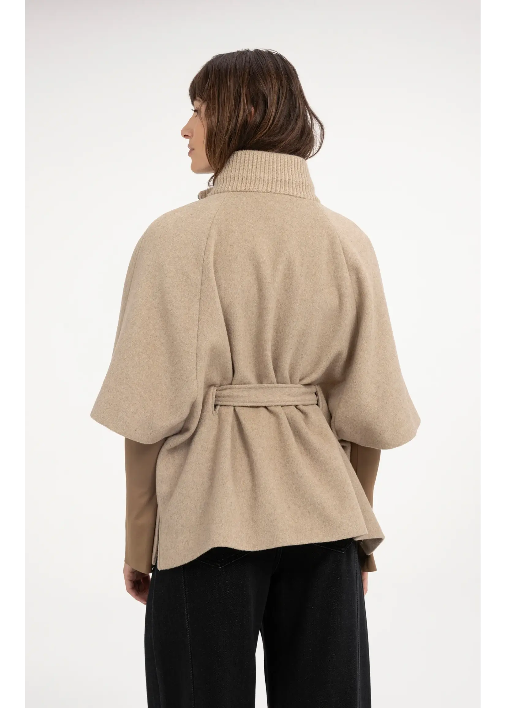 YAYA Yaya - Soft woven wool mix poncho jacket with rib collar
