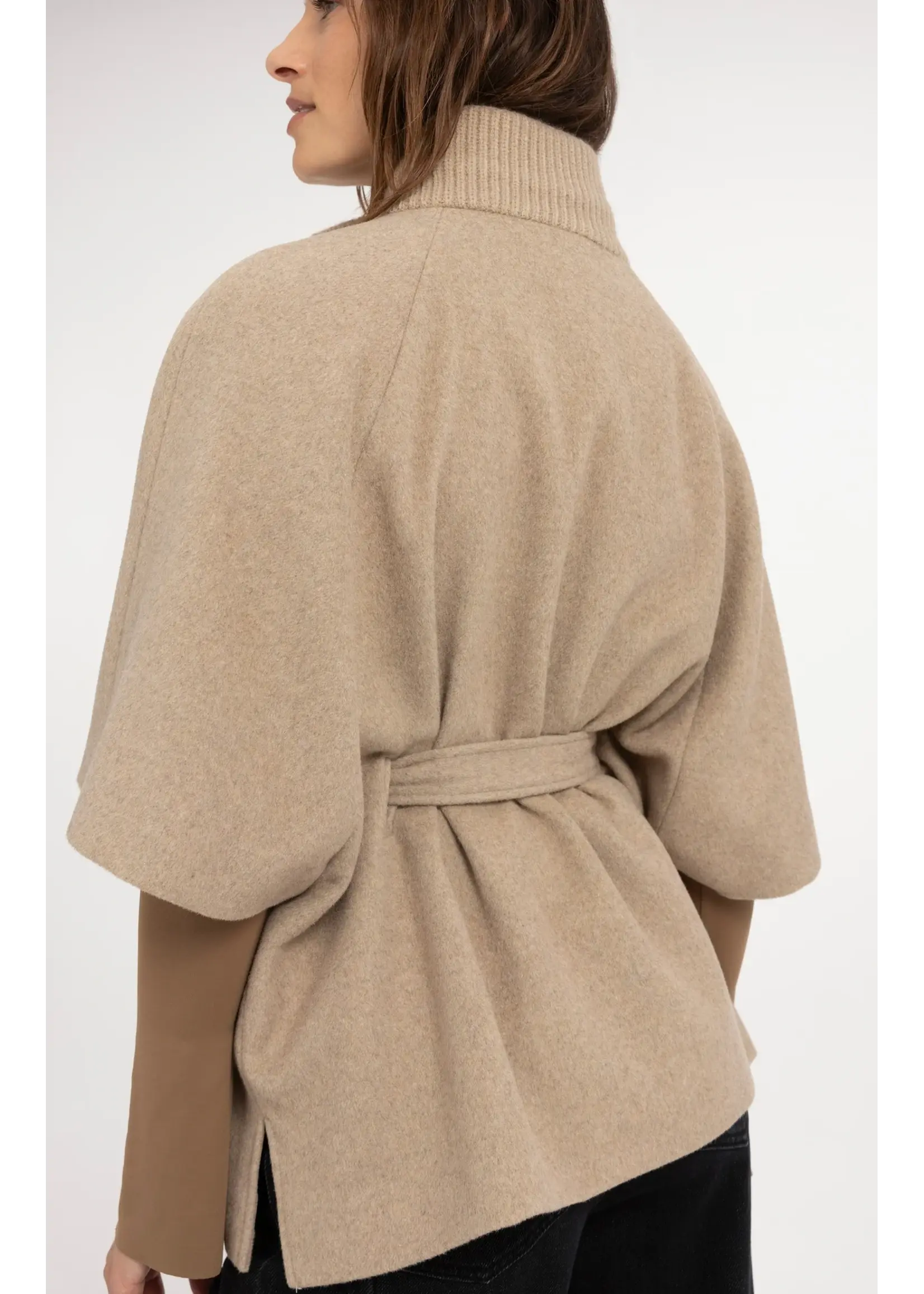 YAYA Yaya - Soft woven wool mix poncho jacket with rib collar