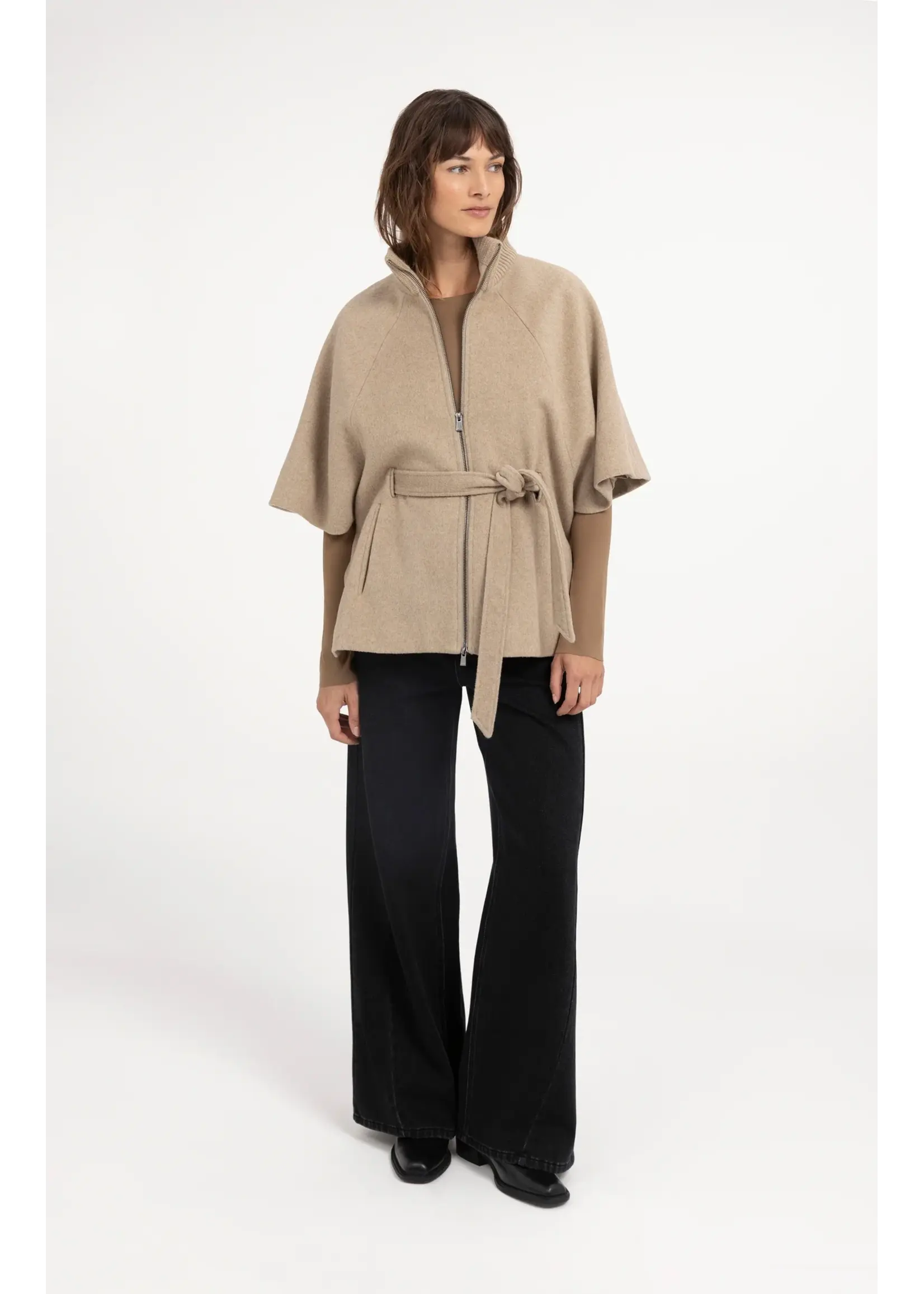 YAYA Yaya - Soft woven wool mix poncho jacket with rib collar