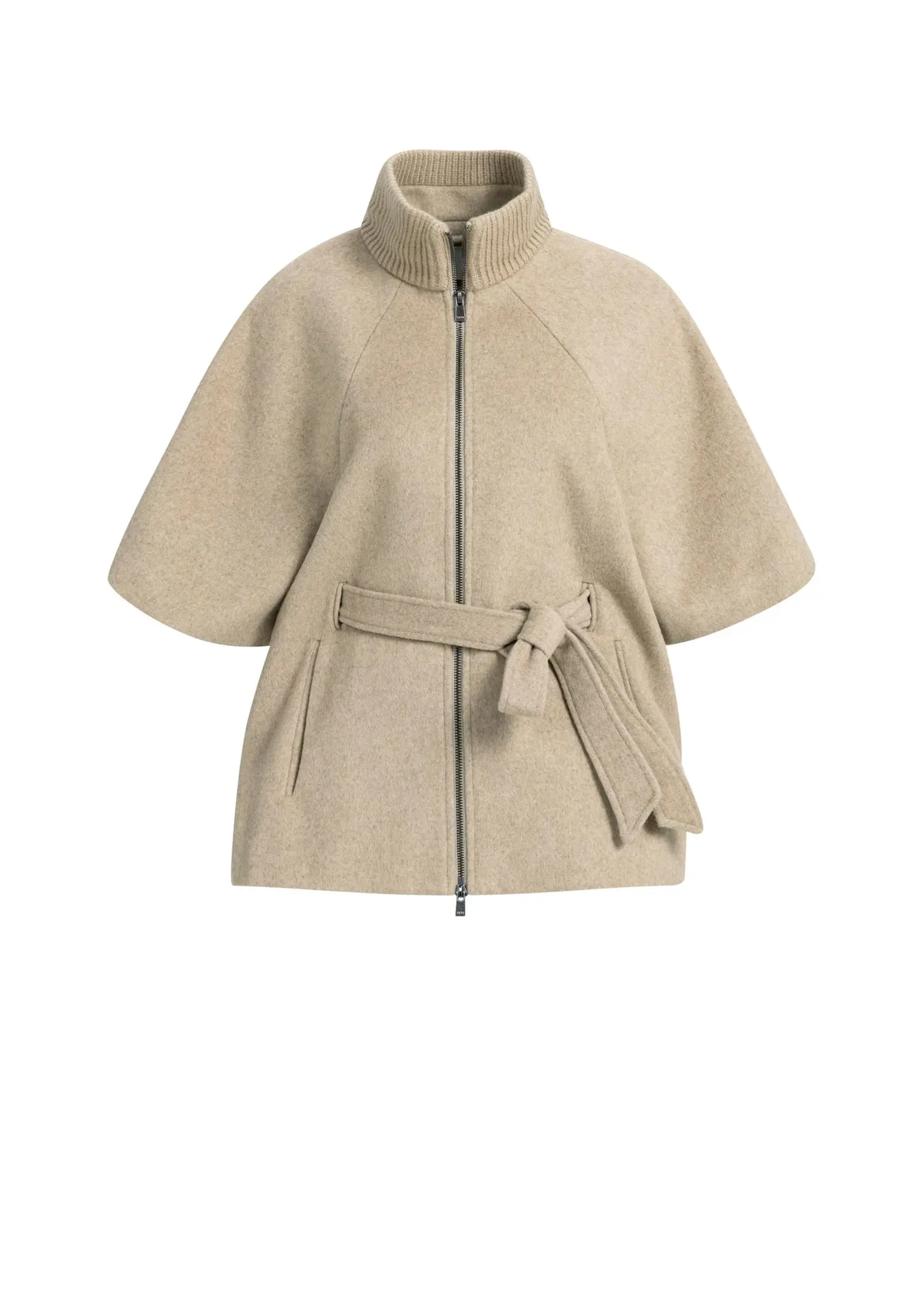 YAYA Yaya - Soft woven wool mix poncho jacket with rib collar