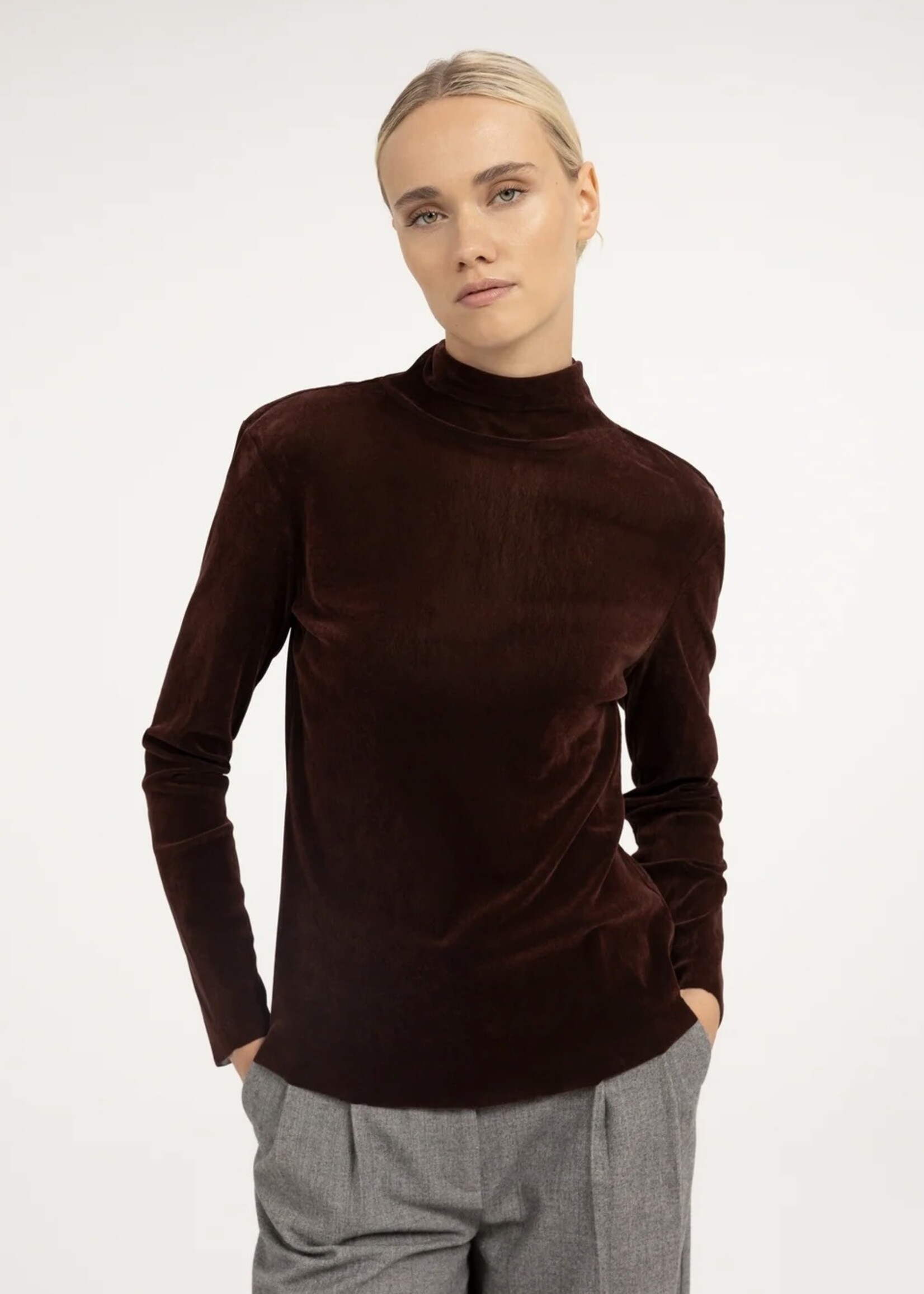 YAYA Yaya - Velvet mesh top with high neck