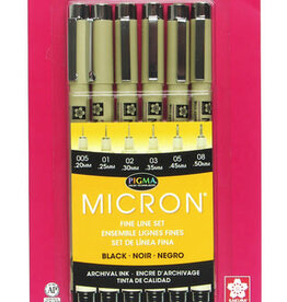 Pigma Micron Pen, Black Ink, 6-Pen Set (005, 01, 02, 03, 05, 08)