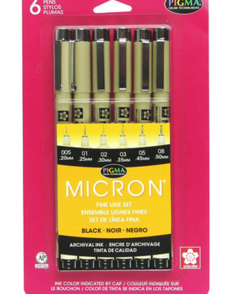 Pigma Micron Pen, Black Ink, 6-Pen Set (005, 01, 02, 03, 05, 08)