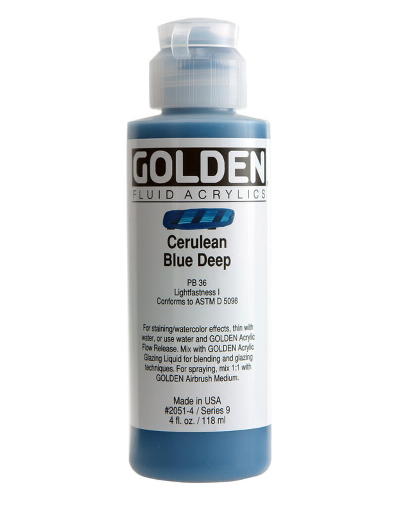 Golden Fluid Acrylic Paints (4oz) Cerulean Blue Deep