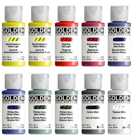 Golden Fluid Acrylic Mixing Set- 10 Color 1oz Bottles
